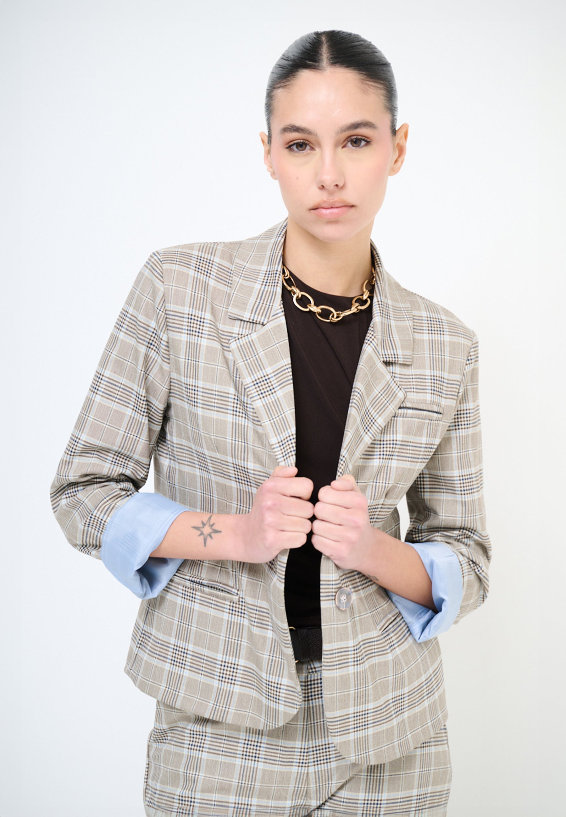 KIKISIX Giacca Donna a Scatolina Quadri Mezza Stagione KXGI2482
