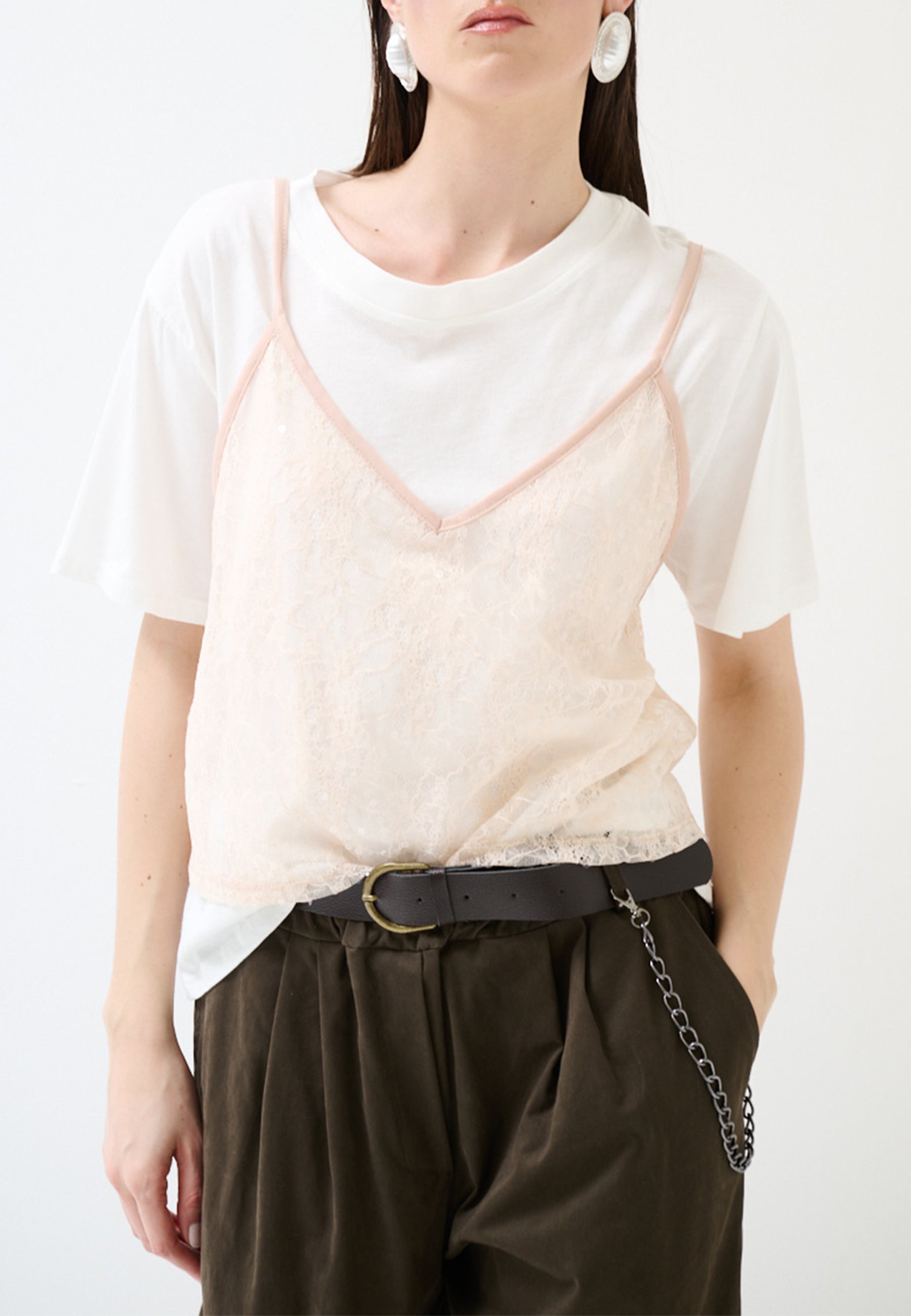 KIKISIX T-Shirt Donna Top Crop in Pizzo Cotone Leggero KXTS2467