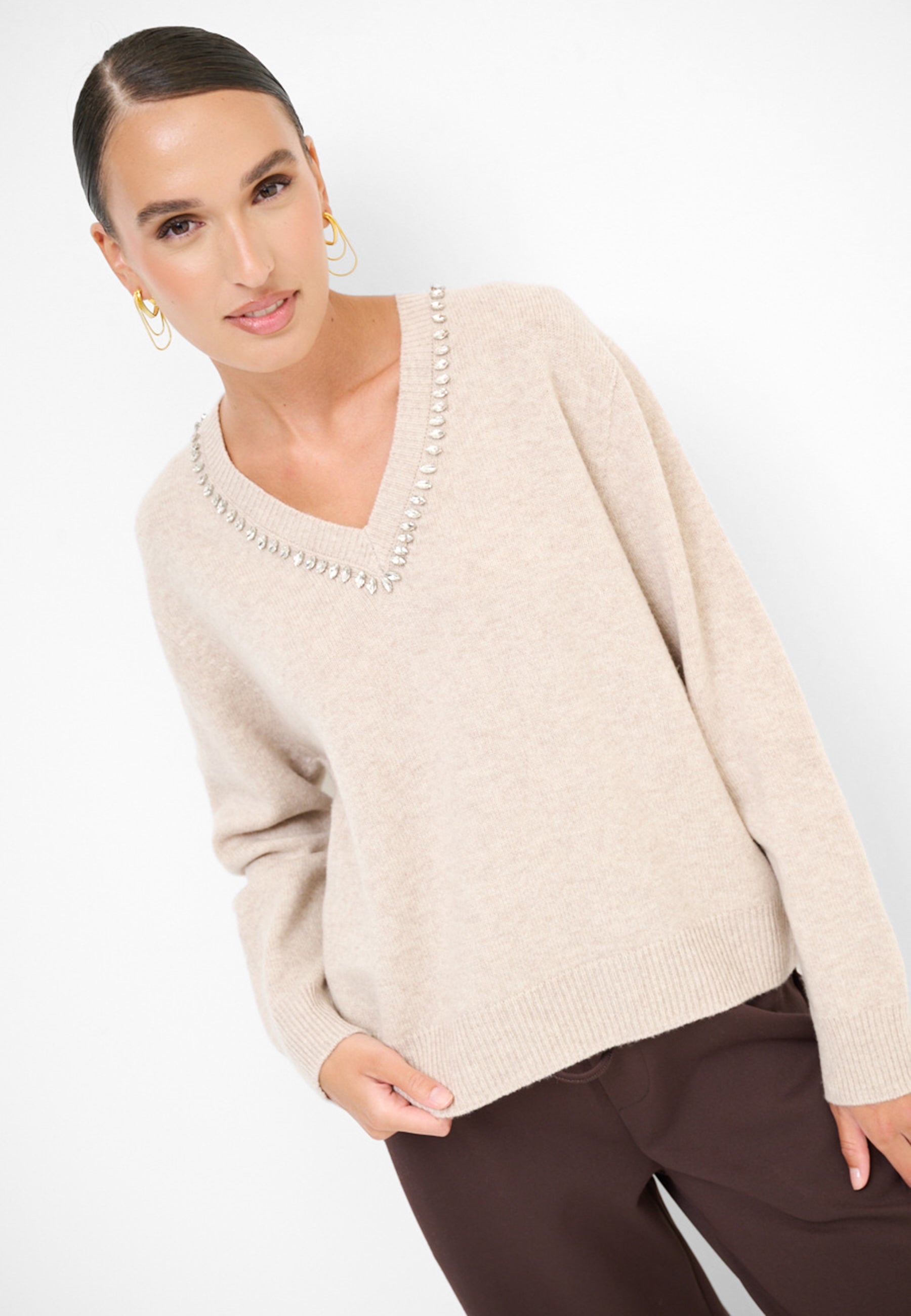 KIKISIX Maglia Donna Lana e Cashmere Strass sul Collo ART. KXMA1386