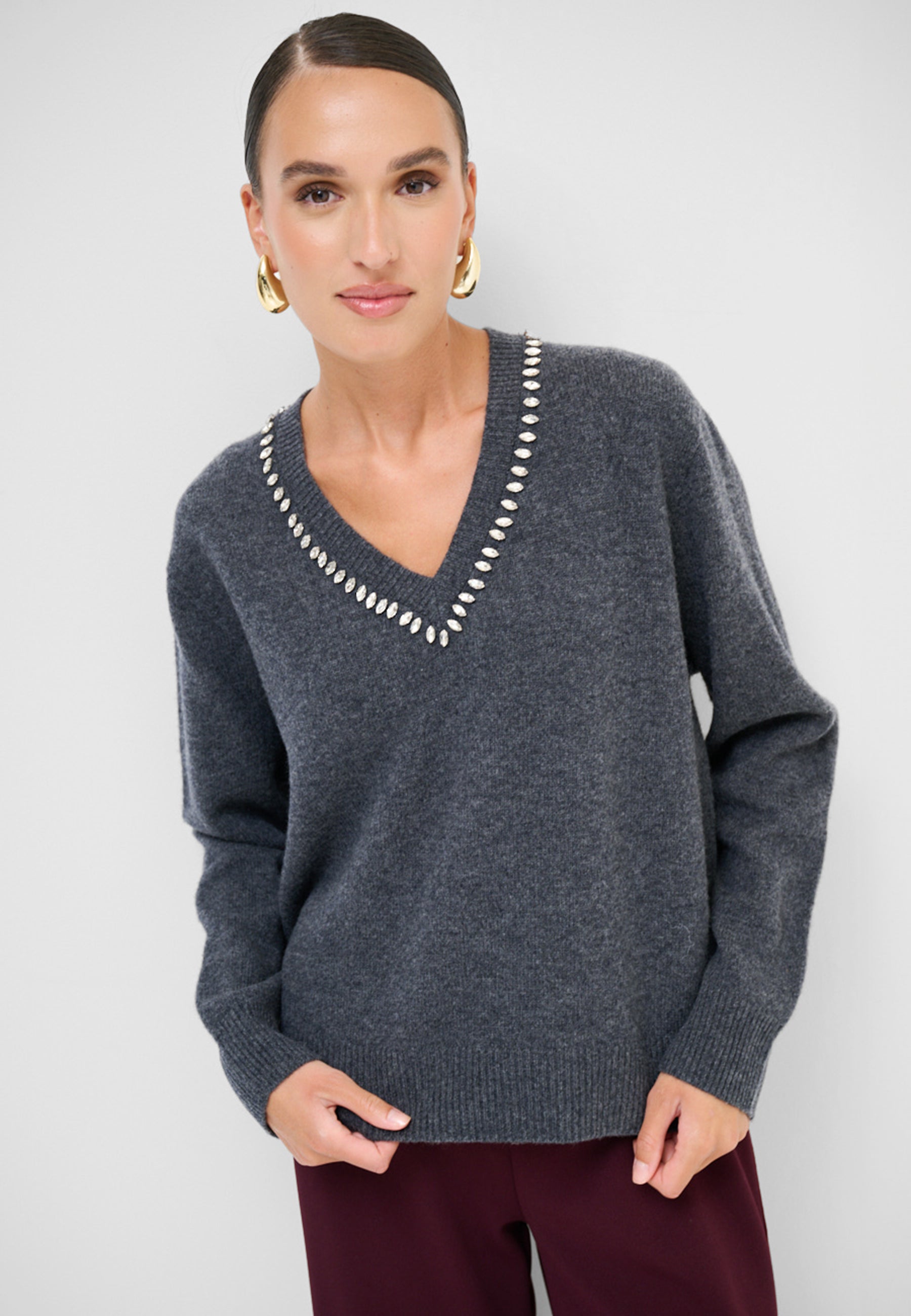 KIKISIX Maglia Donna Lana e Cashmere Strass sul Collo ART. KXMA1386
