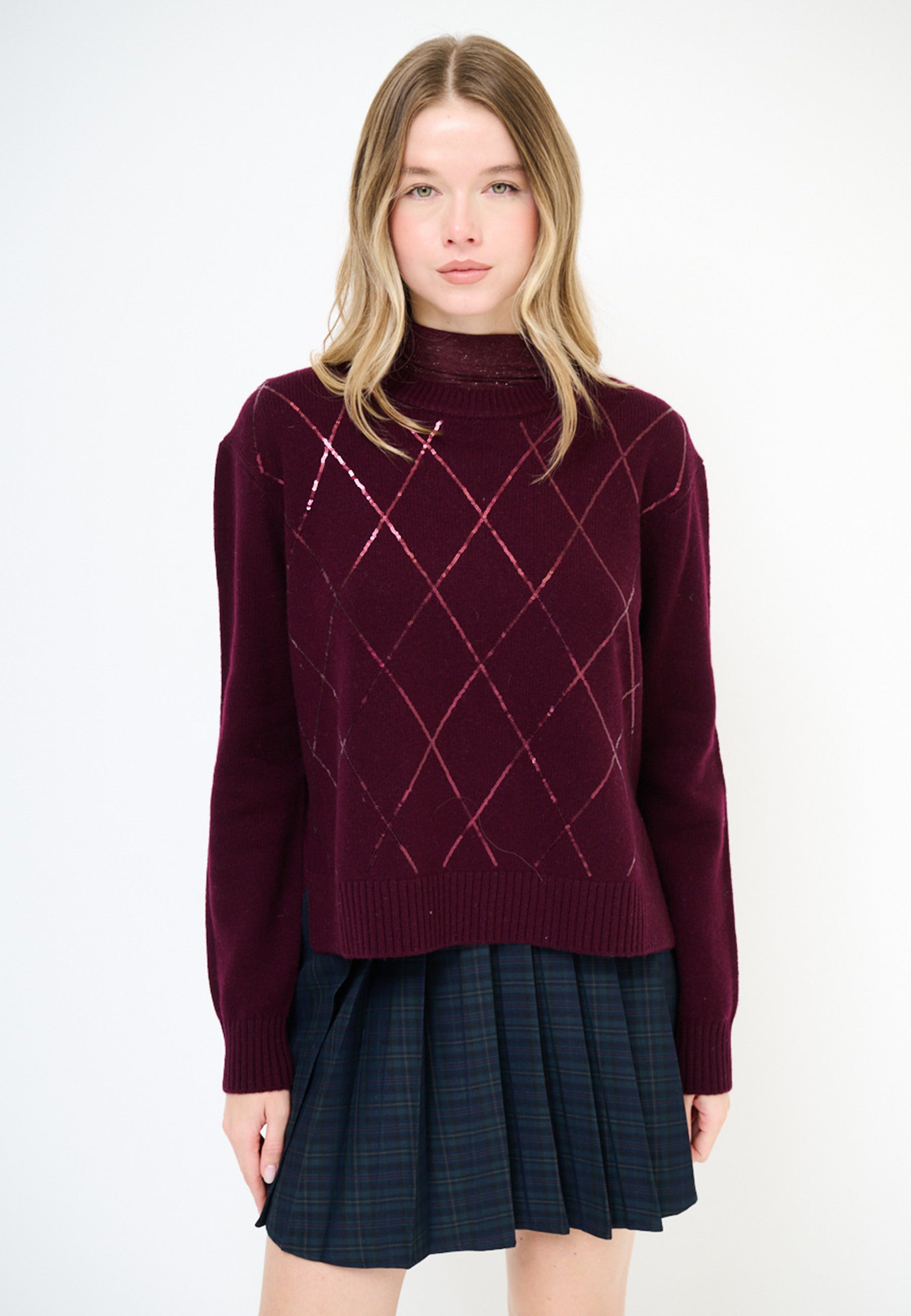 KIKISIX Maglia Calda Donna in Lana con Rombi e Paillettes Elegante ART. KXMA1845