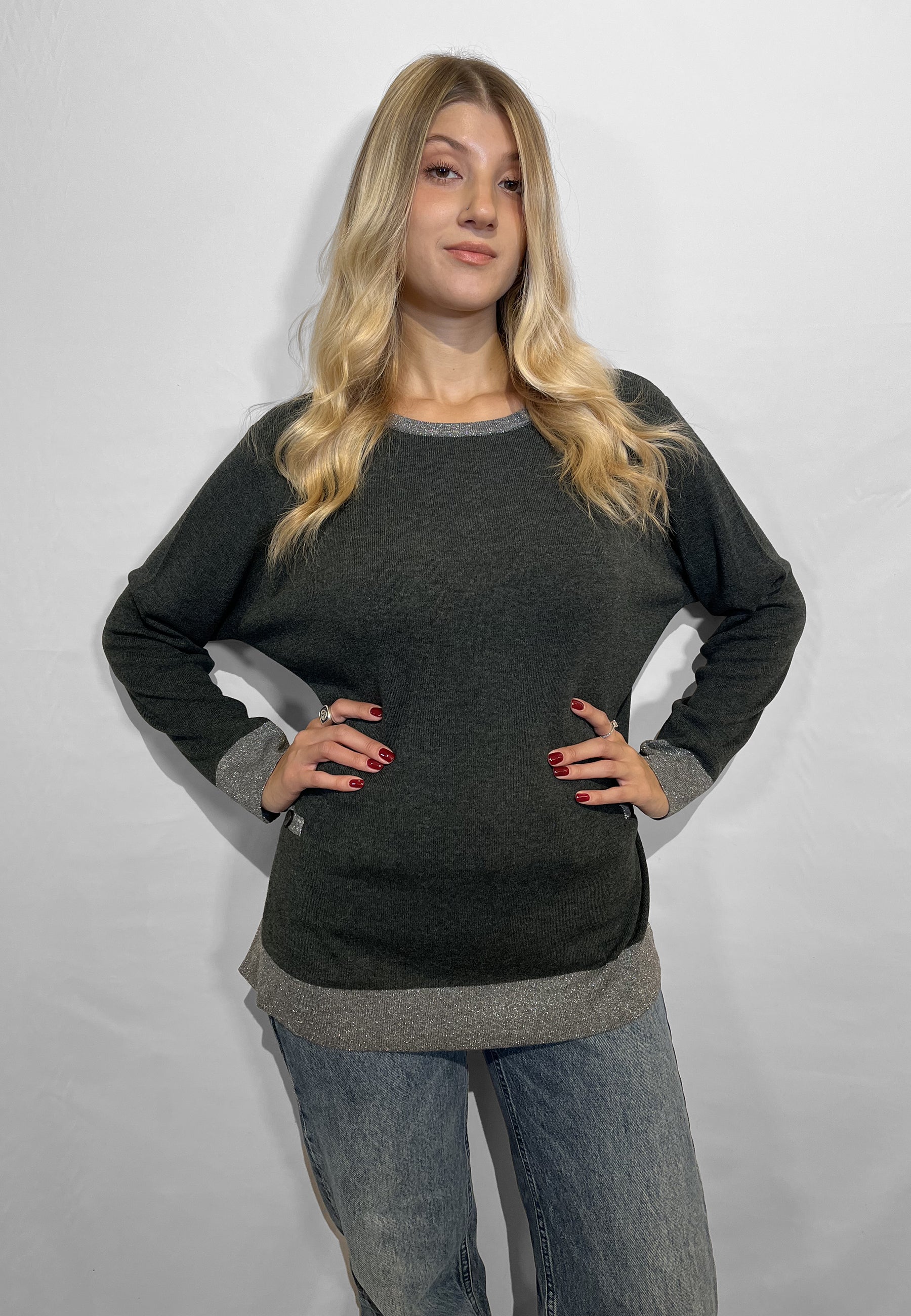 LE MORBIDE Maglia Donna Manica Lunga Lana inserti Lurex Vestibilità Over ART. 02104