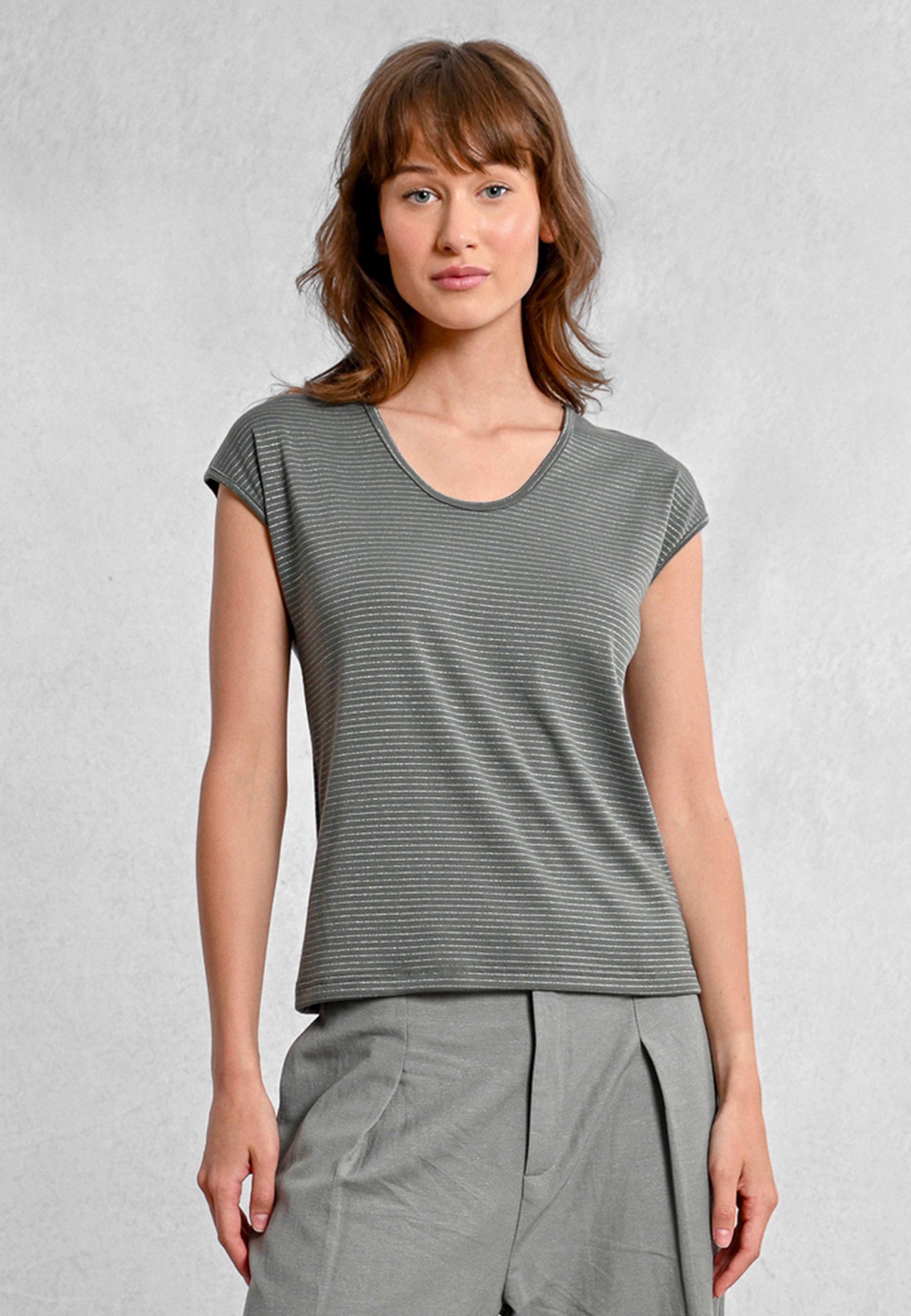 T-Shirt Donna Mezza Manica Rigata Lurex MOLLY BRACKEN M148DP