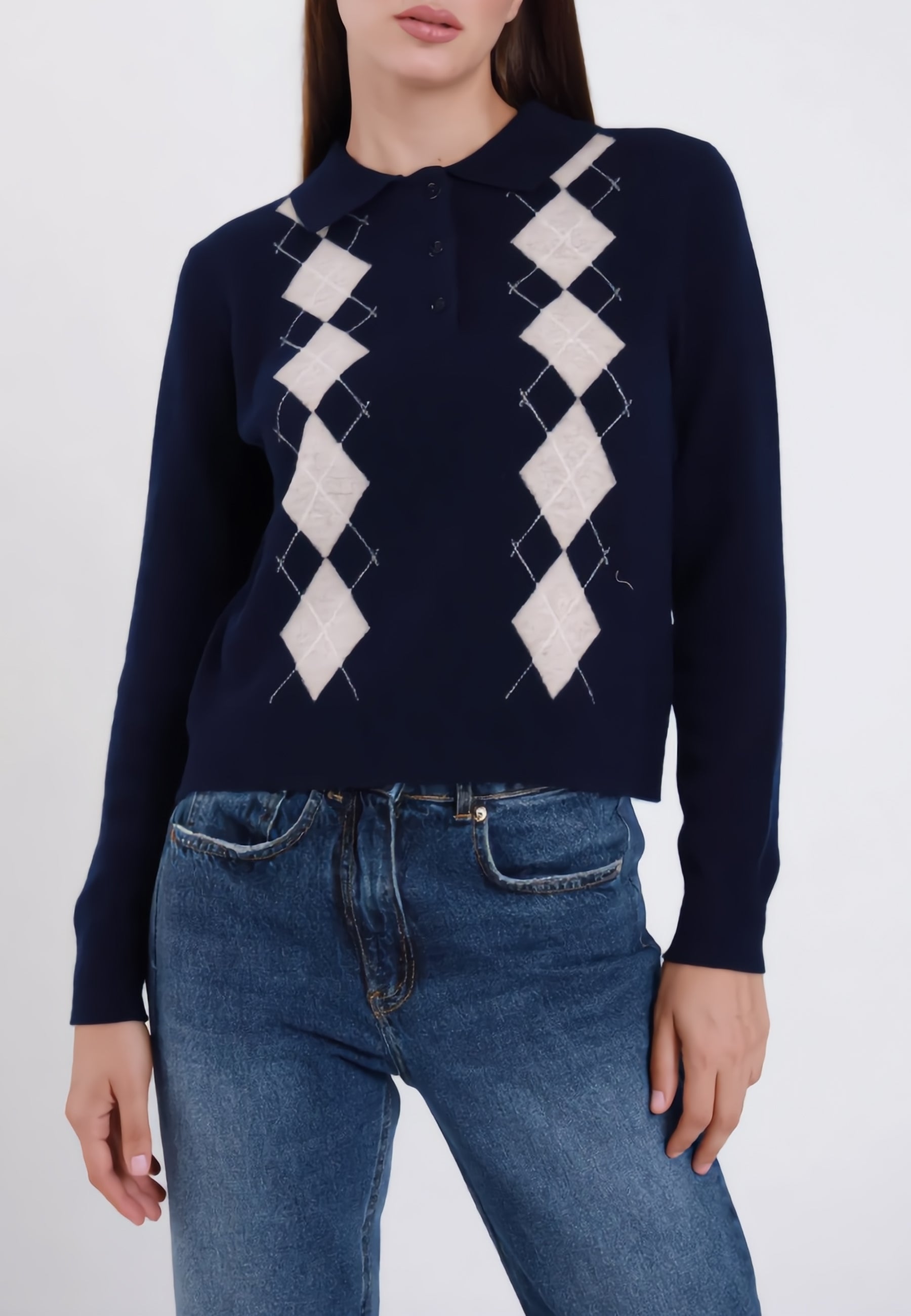 SUSY MIX Polo Donna Maniche Lunghe in Lana Rombi M174