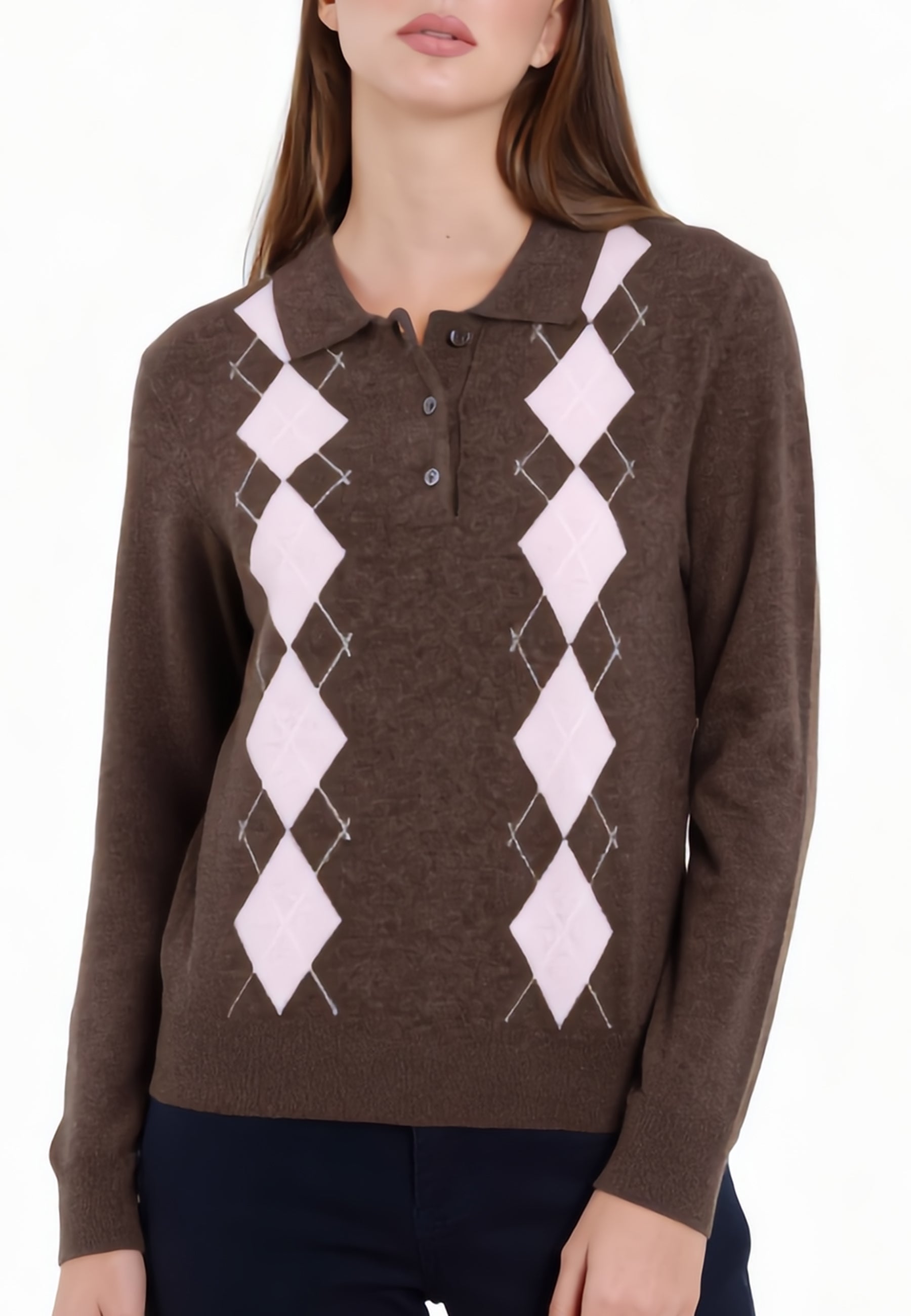 SUSY MIX Polo Donna Maniche Lunghe in Lana Rombi M174