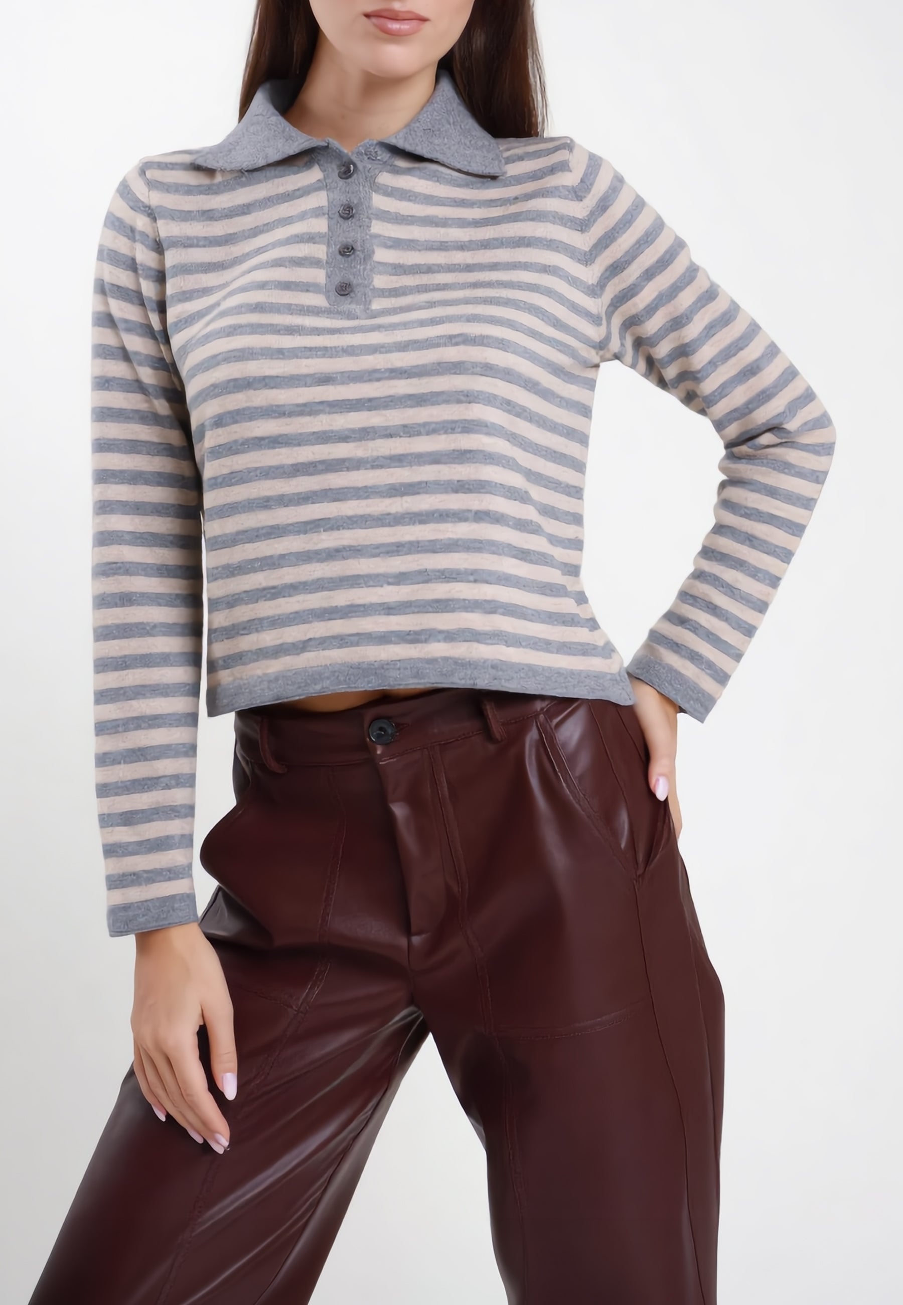 SUSY MIX Polo Donna Maniche Lunghe Viscosa Pesante Righe M201