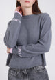 SUSY MIX Pullover Donna Girocollo Ricamo Cuore Invernale M207