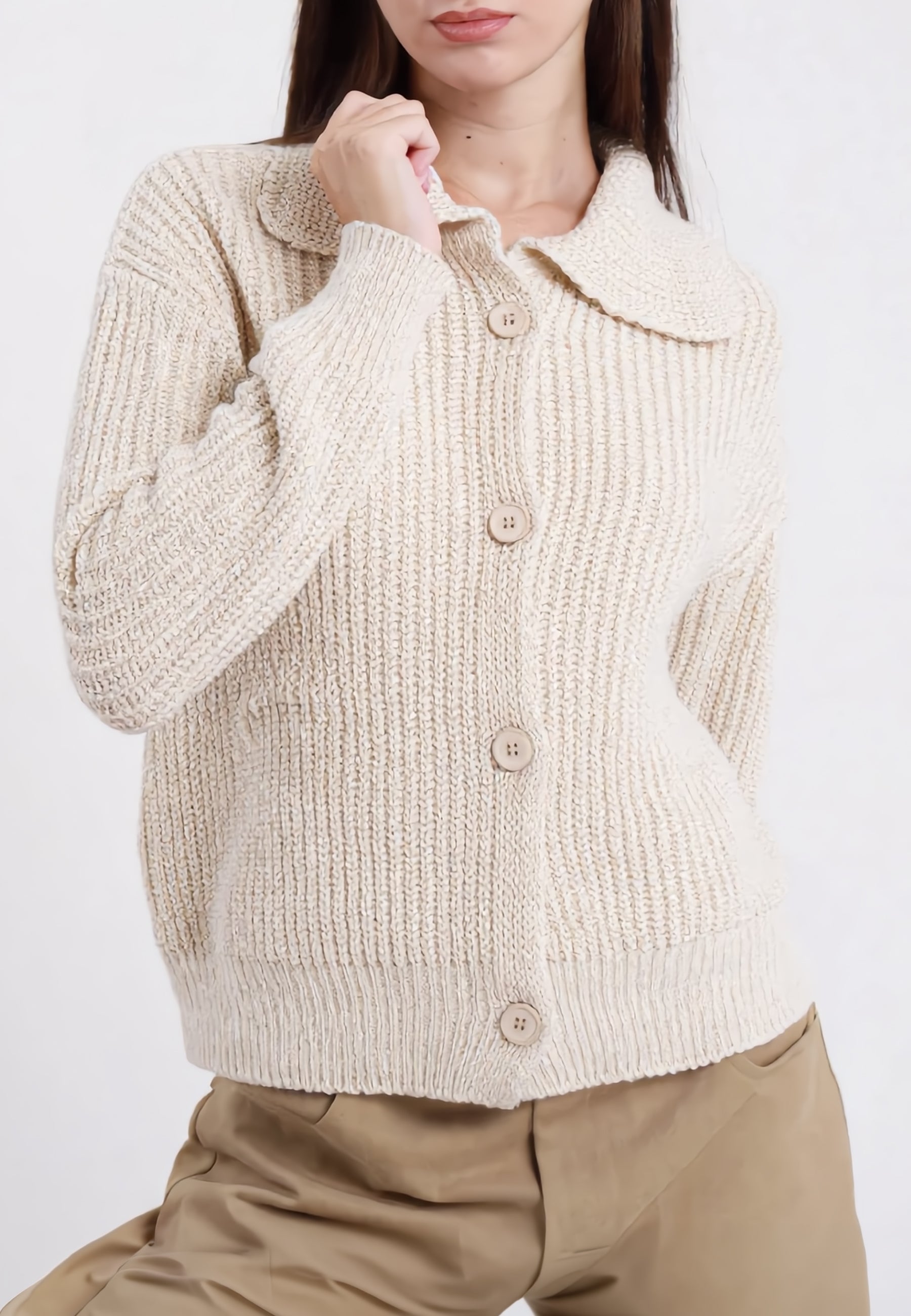 SUSY MIX Giacca Donna Coreana Collo Polo a Coste in Maglia M94063