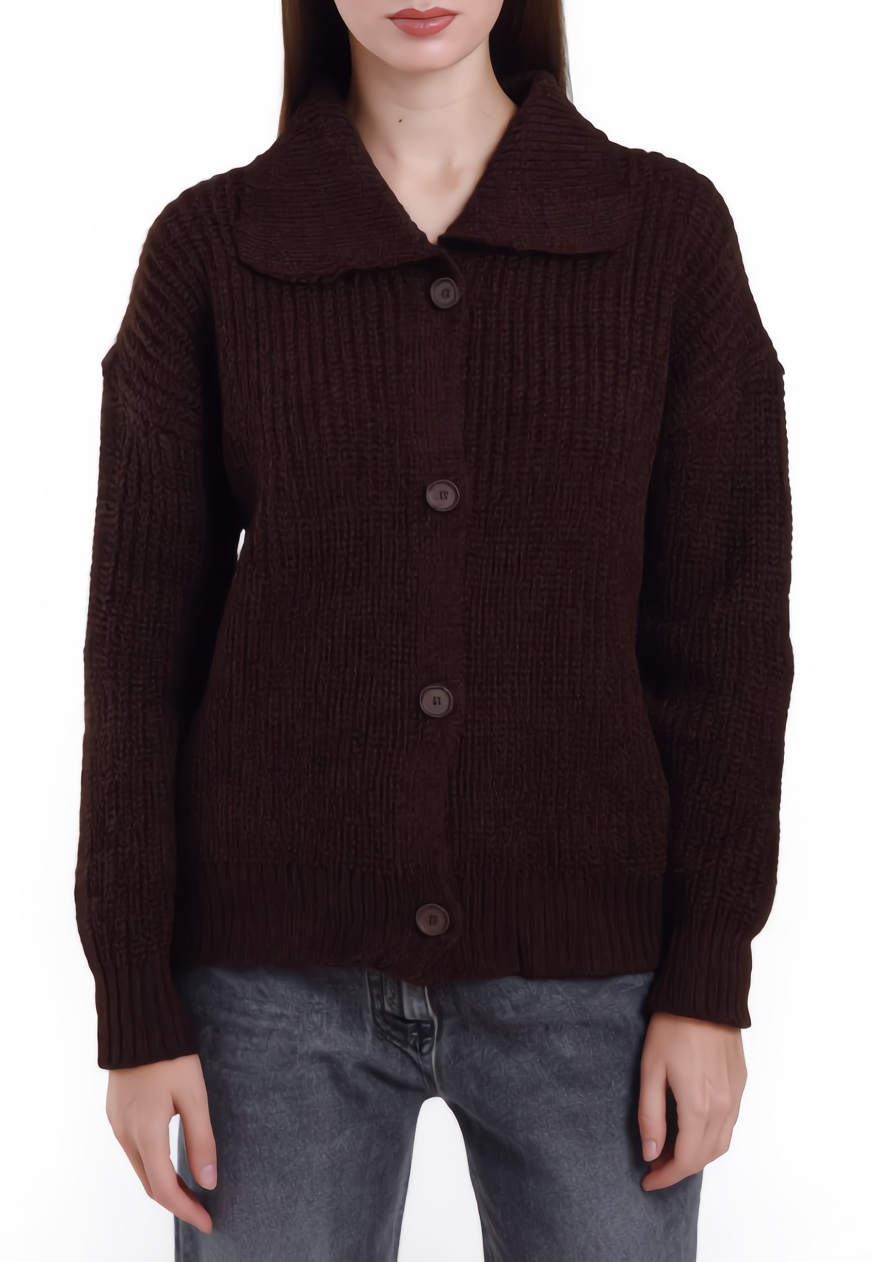 SUSY MIX Giacca Donna Coreana Collo Polo a Coste in Maglia M94063