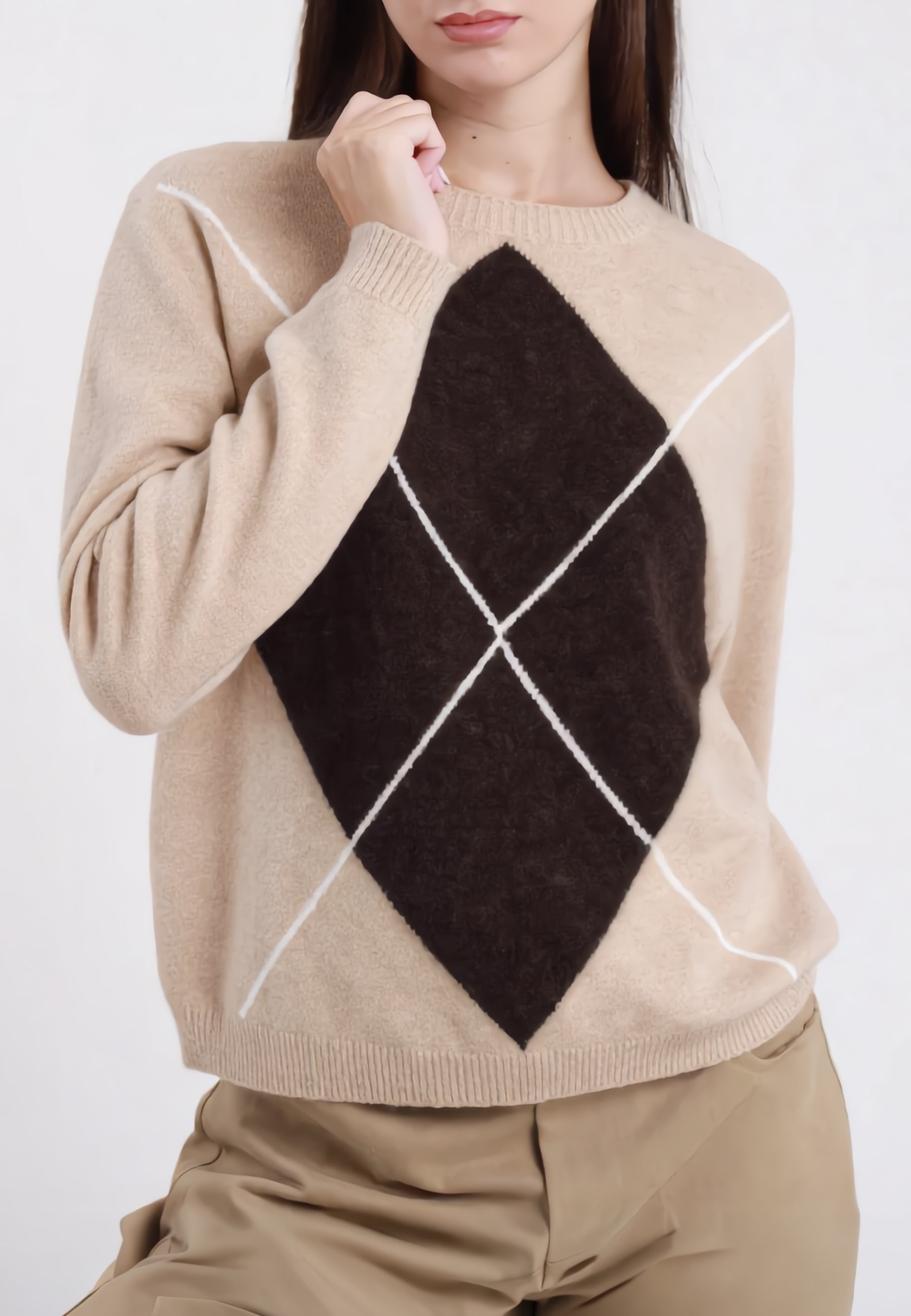 SUSY MIX Maglia Donna Maniche Lunghe Lavorata Losanghe M94065