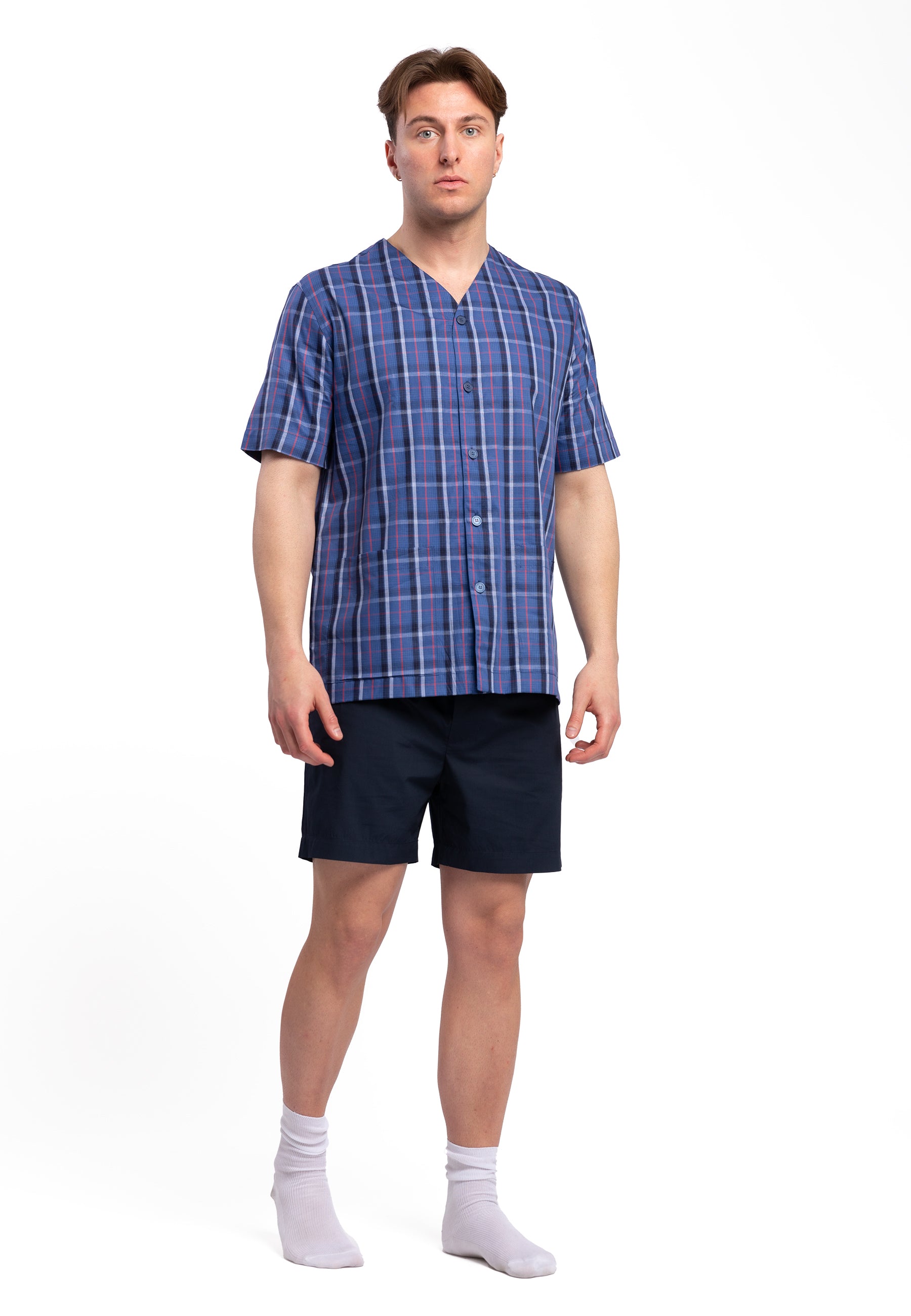 Pigiama uomo corto aperto mezze maniche 100% Tessuto di Cotone PEROFIL VPRT92821