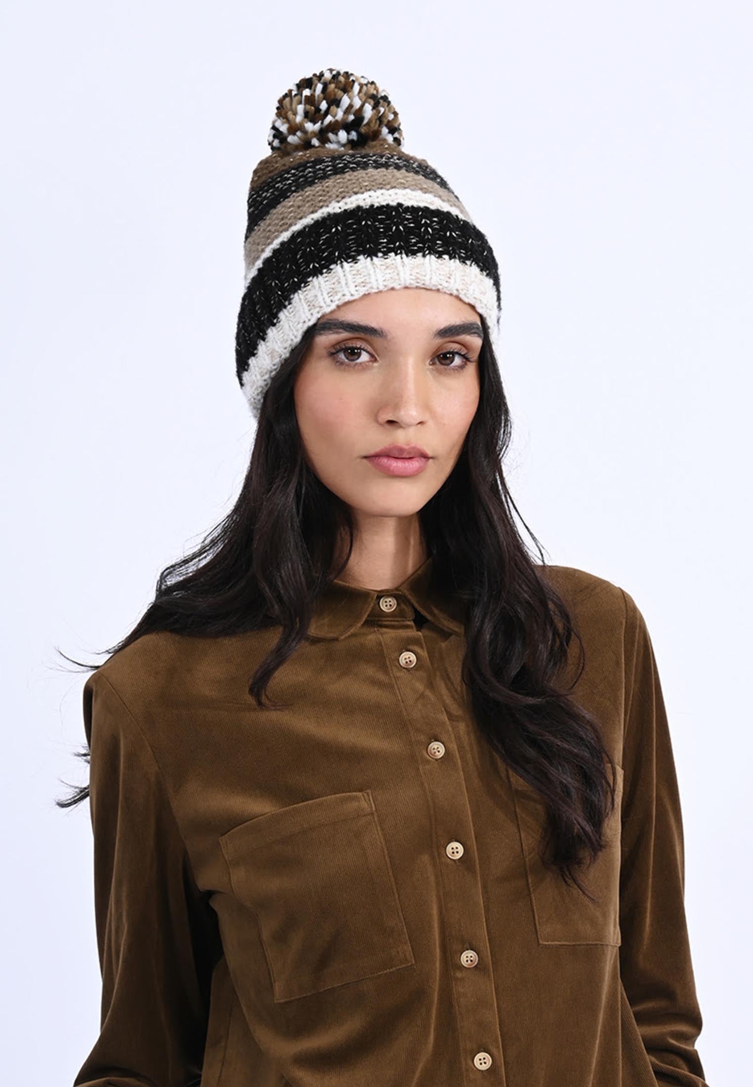 Berretto lavorazione a Righe e Lamé con Pon Pon MOLLY BRACKEN B256BH