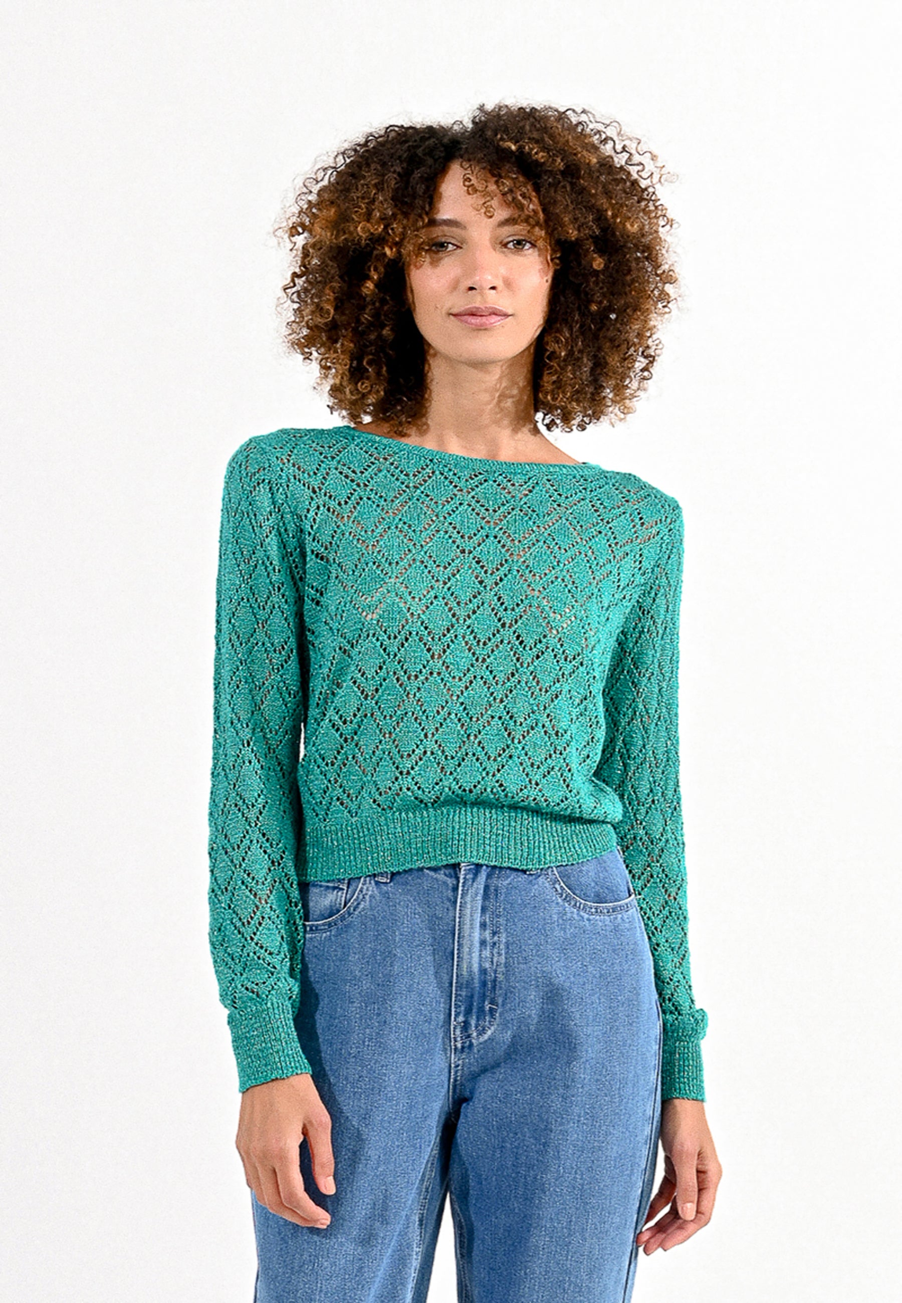 MOLLY BRACKEN LA1499CP Maglia Manica Lunga Traforata Lurex