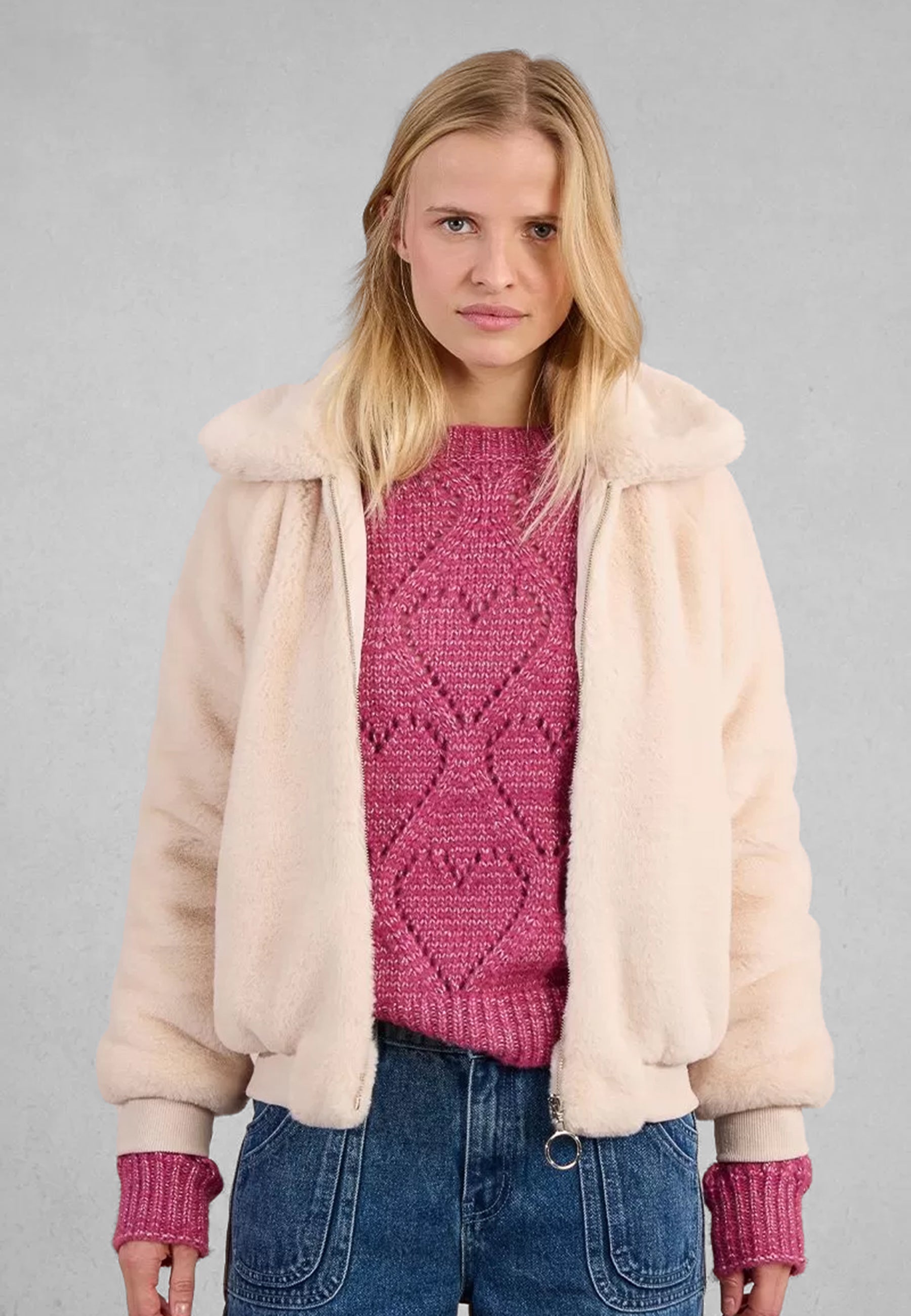 Bomber Donna Manica Lunga Pelliccia Ecologica MOLLY BRACKEN P1813ADH