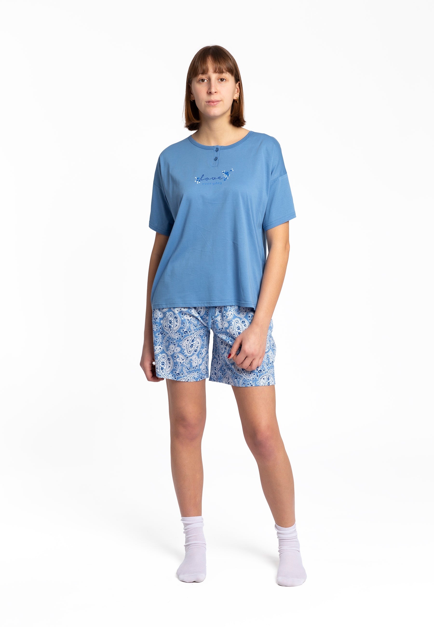 Pigiama donna corto mezza manica 100% cotone leggero NOI DI NOTTE FA8586