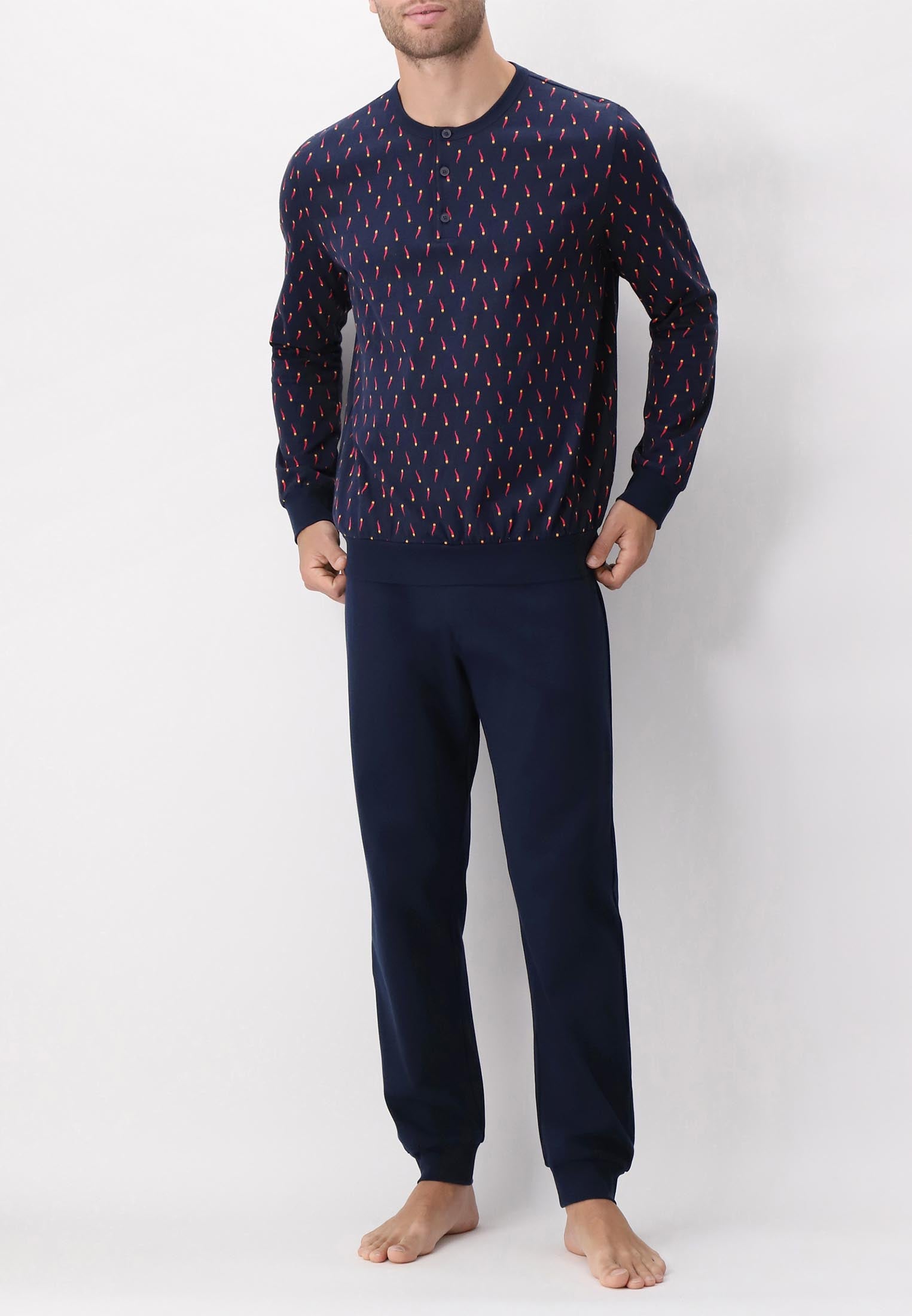 Pigiama Lungo con Polsini Interlock Stampa Portafortuna PEROFIL VPRT92679