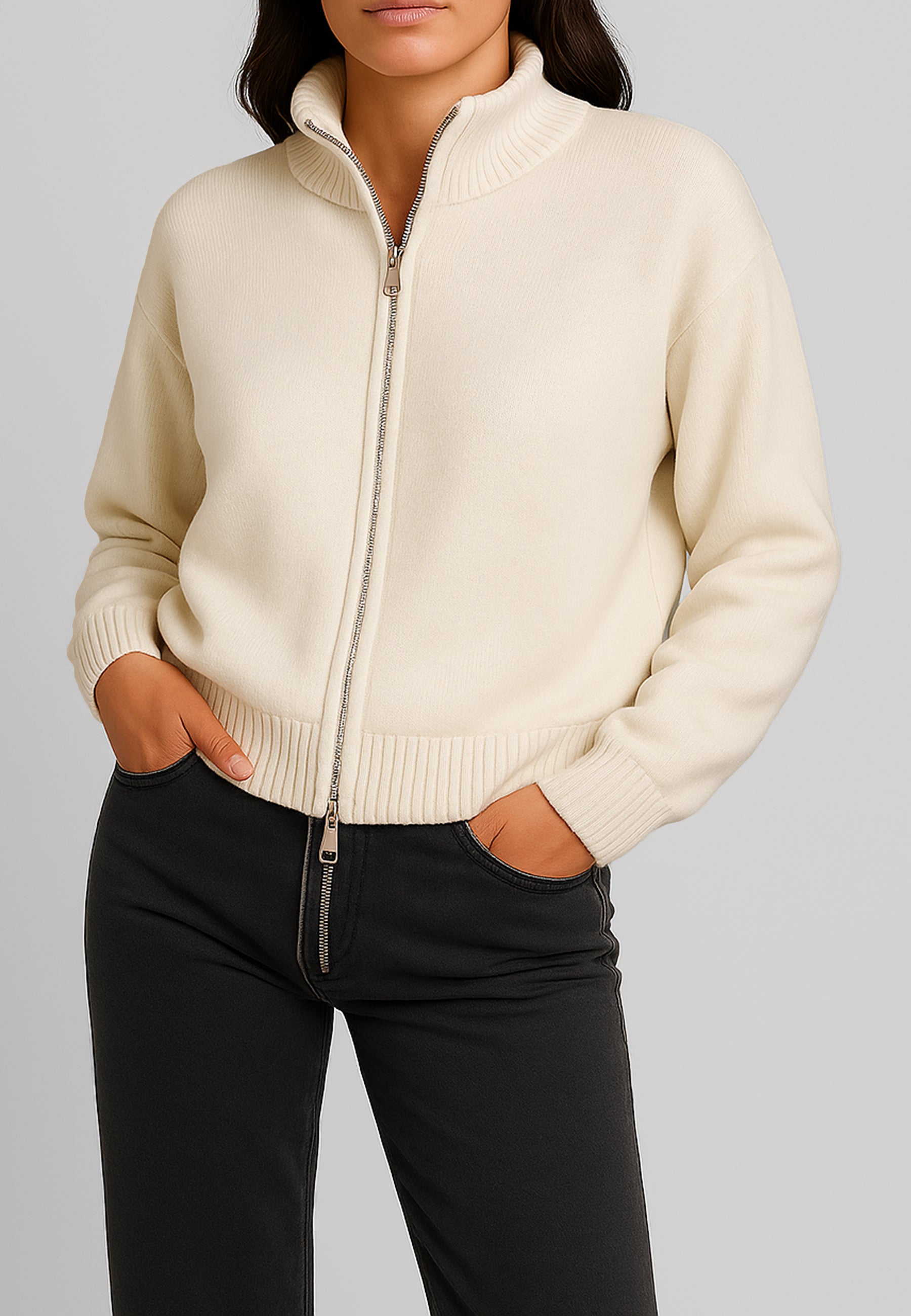 PREMODE Giacca Zip Donna Maglia in Pura Lana ART. 325077