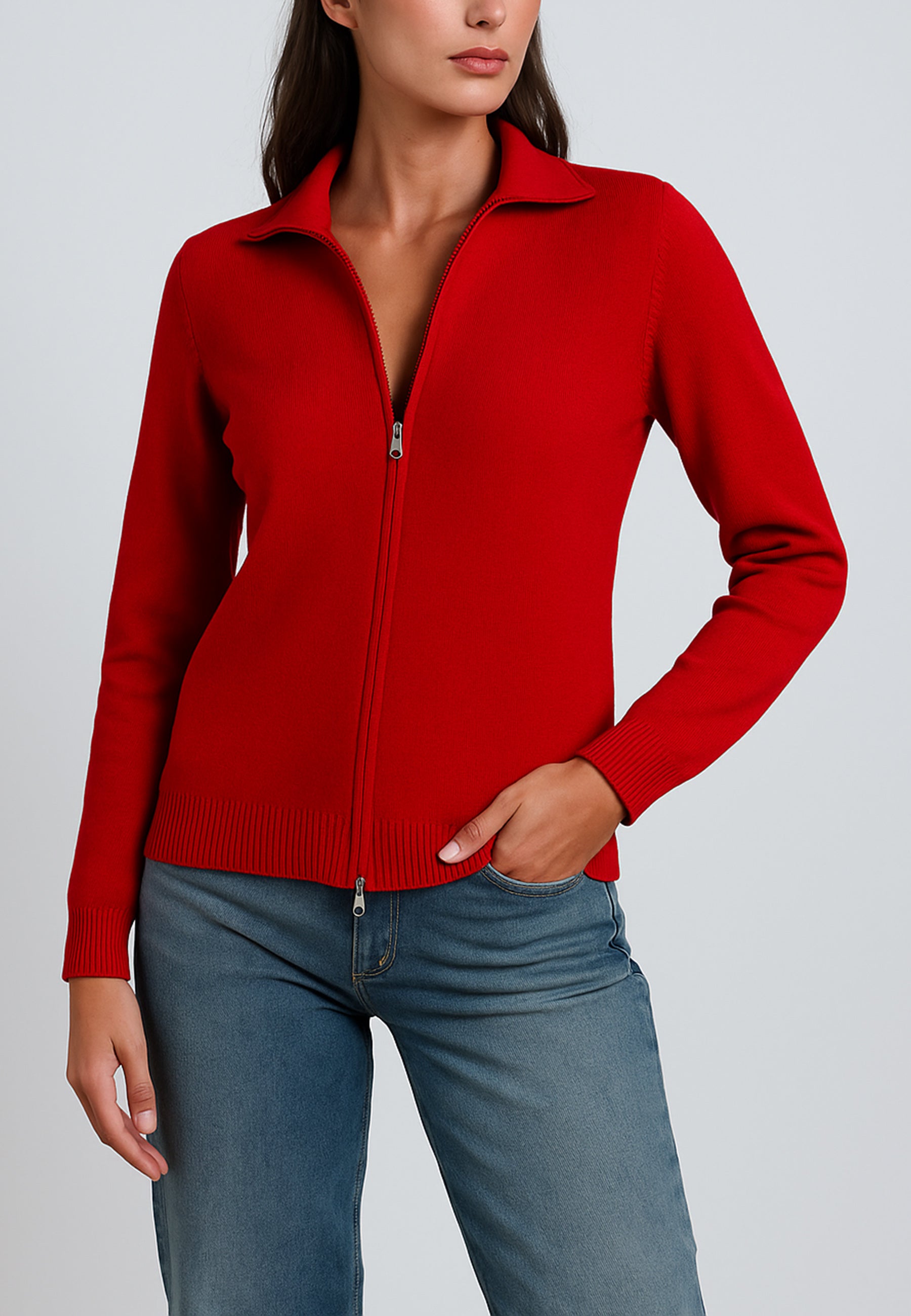 PREMODE Giacca Zip Donna Maglia in Pura Lana ART. 325077