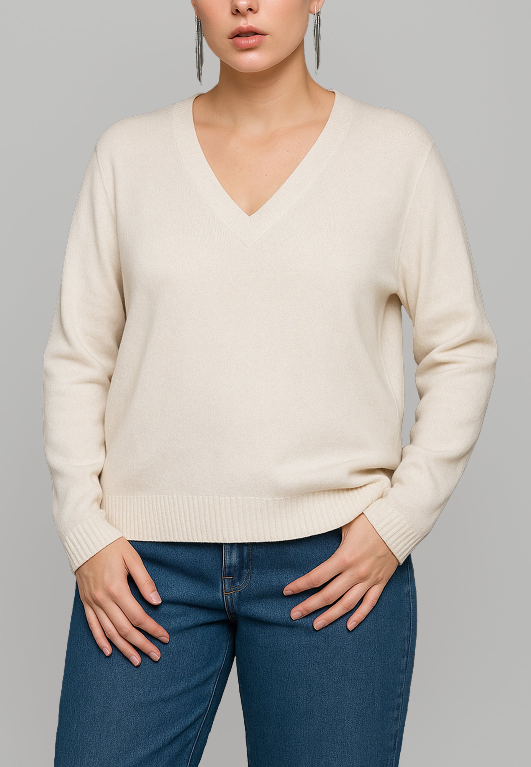 PREMODE Maglia Donna Manica Lunga Scollo V Pura Lana ART. 325411