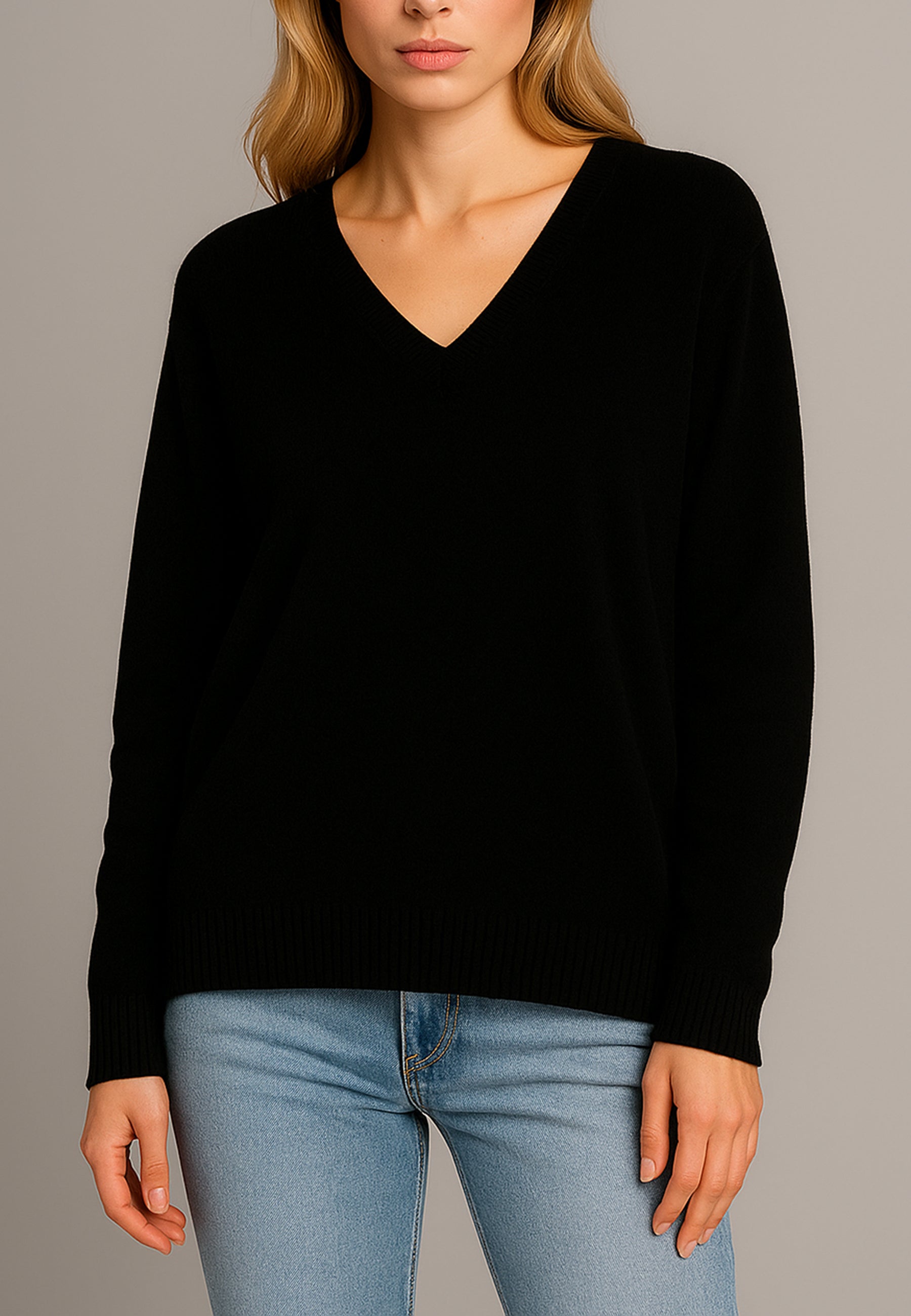 PREMODE Maglia Donna Manica Lunga Scollo V Pura Lana ART. 325411