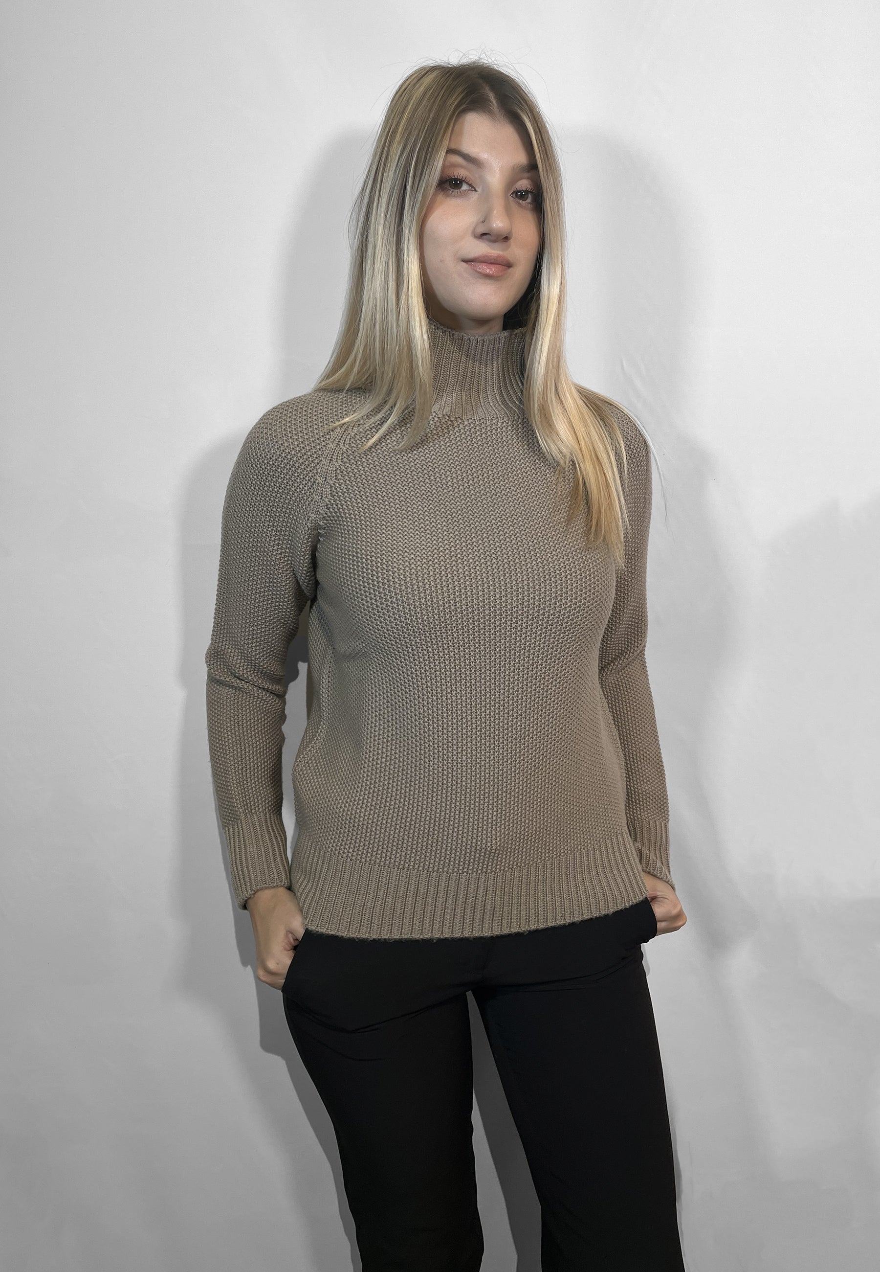 PREMODE Maglia Donna Manica Lunga Collo Alto Pura Lana ART. 325738