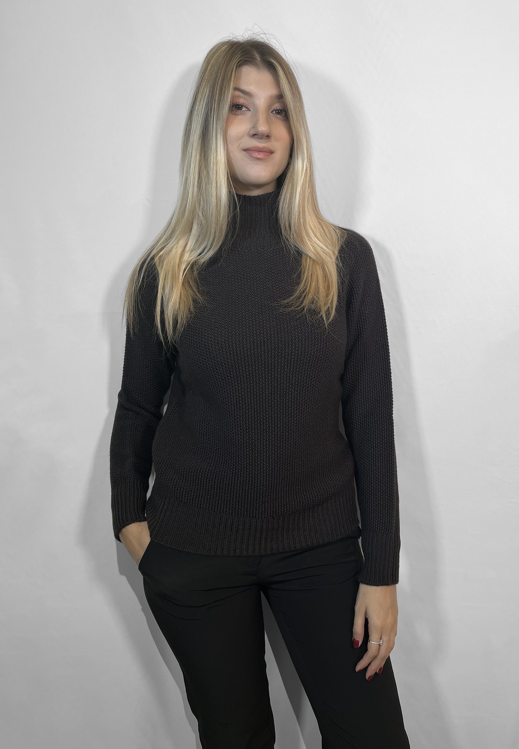 PREMODE Maglia Donna Manica Lunga Collo Alto Pura Lana ART. 325738