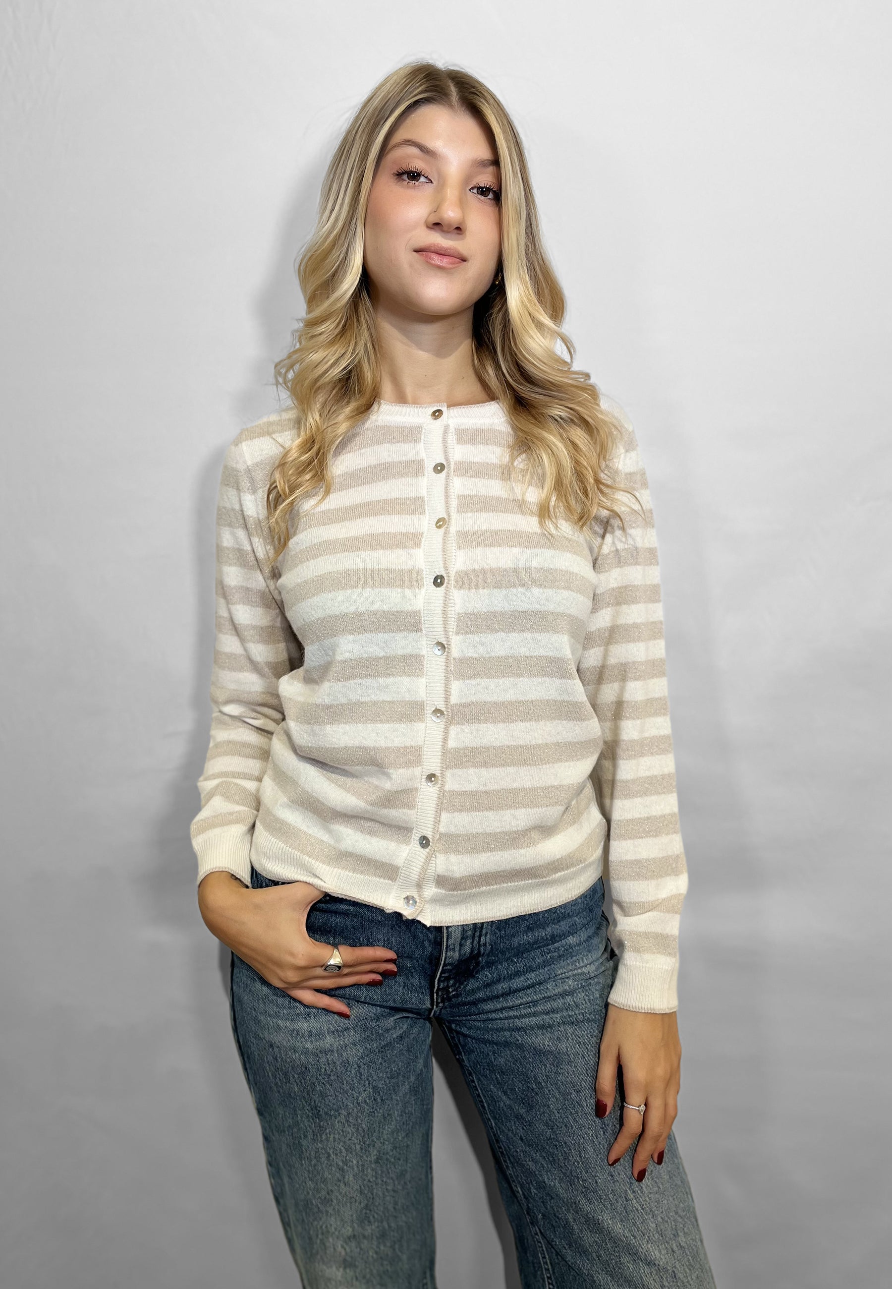 PREMODE Giacca Donna Maglia Coreana Lana e Cashmere Rigata ART. 345302