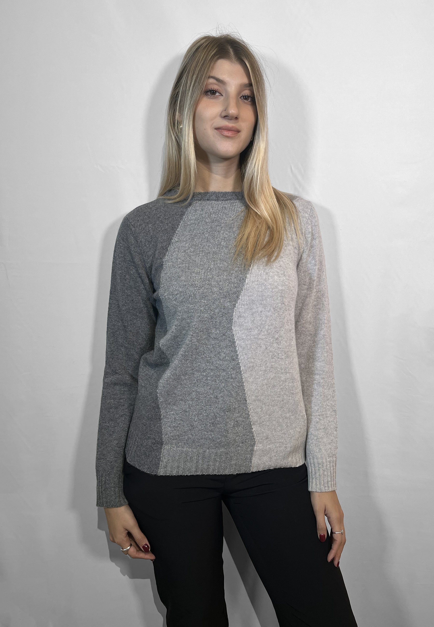 PREMODE Maglia Donna Manica Lunga Intarsio Lana e Cashmere ART. 345615
