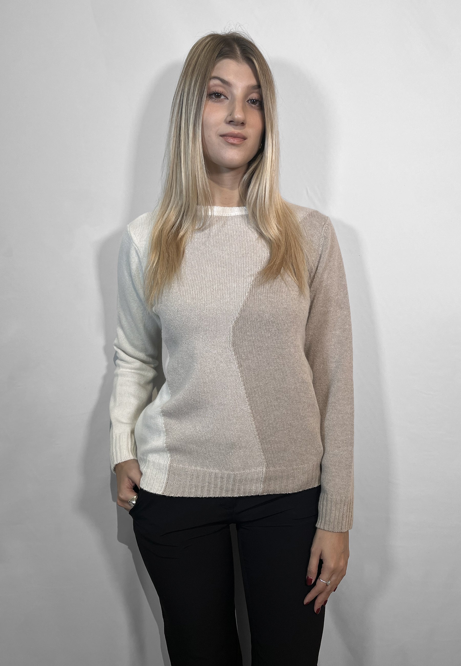 PREMODE Maglia Donna Manica Lunga Intarsio Lana e Cashmere ART. 345615