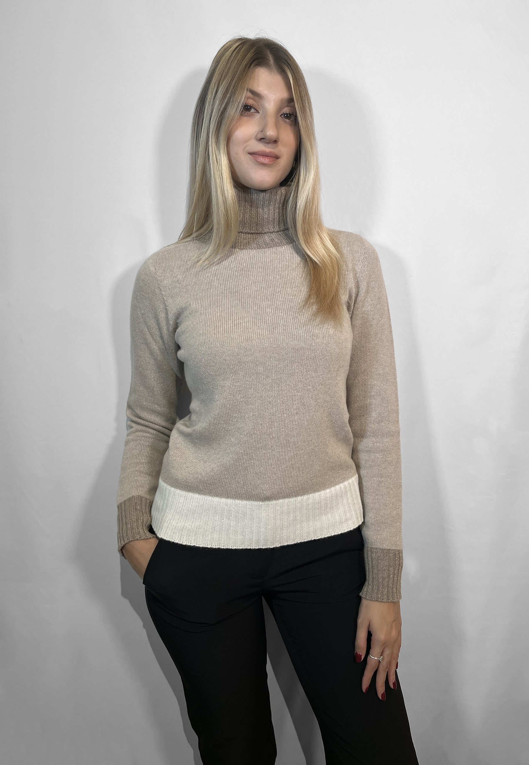 PREMODE Maglia Donna Manica Lunga Collo Alto Dolcevita Lana e Cashmere ART. 345691