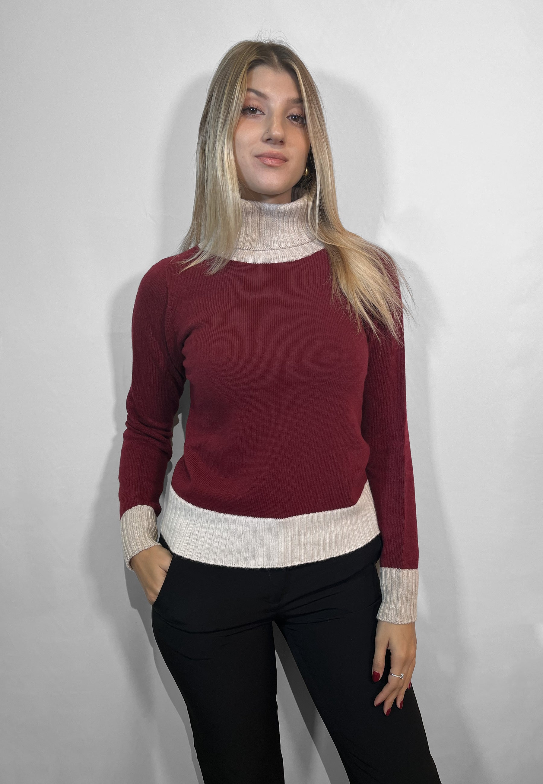 PREMODE Maglia Donna Manica Lunga Collo Alto Dolcevita Lana e Cashmere ART. 345691