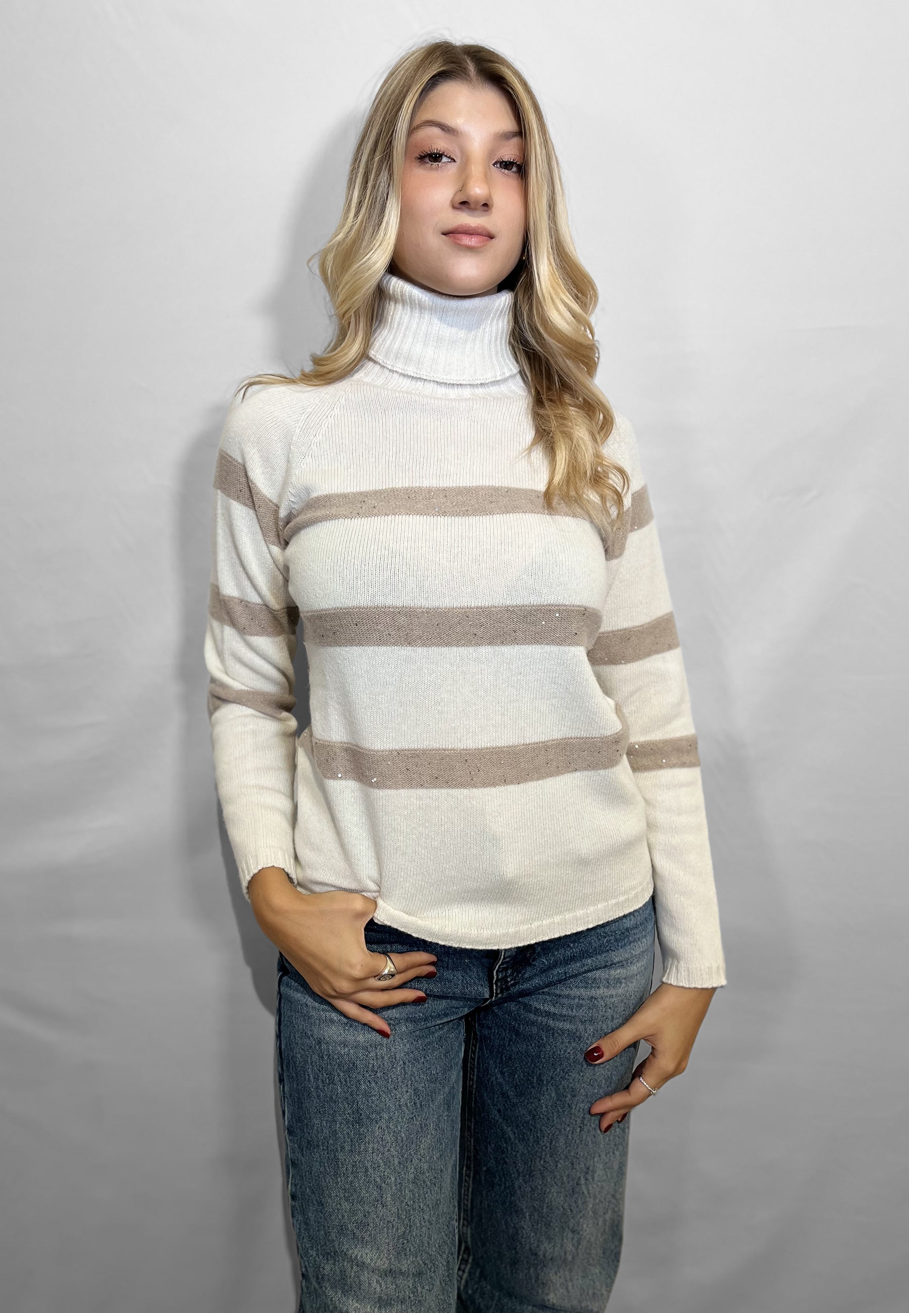 PREMODE Maglia Donna Manica Lunga Collo Alto Dolcevita Lana e Cashmere ART. 345696