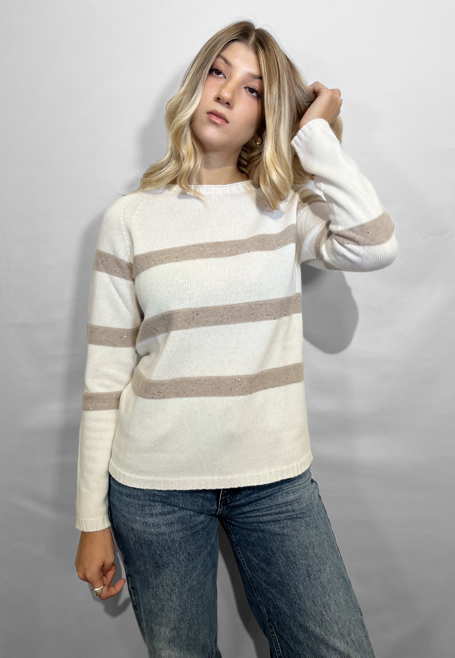 PREMODE Maglia Donna Manica Lunga Lana Cashmere Rigata ART. 345695