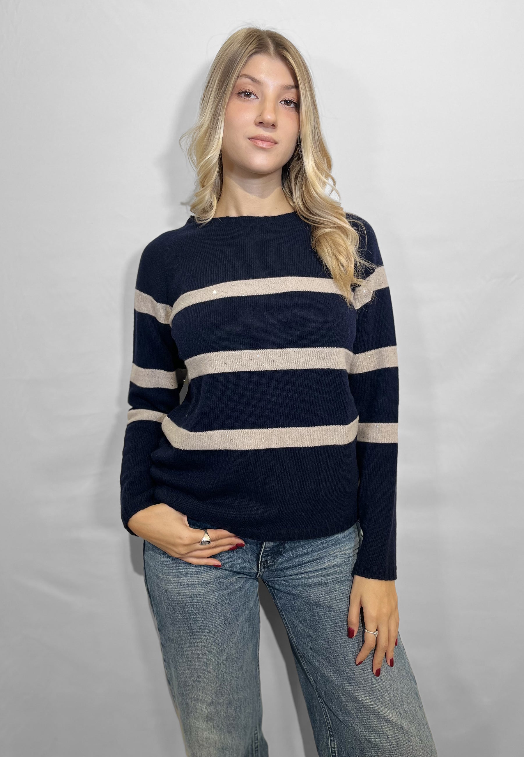 PREMODE Maglia Donna Manica Lunga Lana Cashmere Rigata ART. 345695