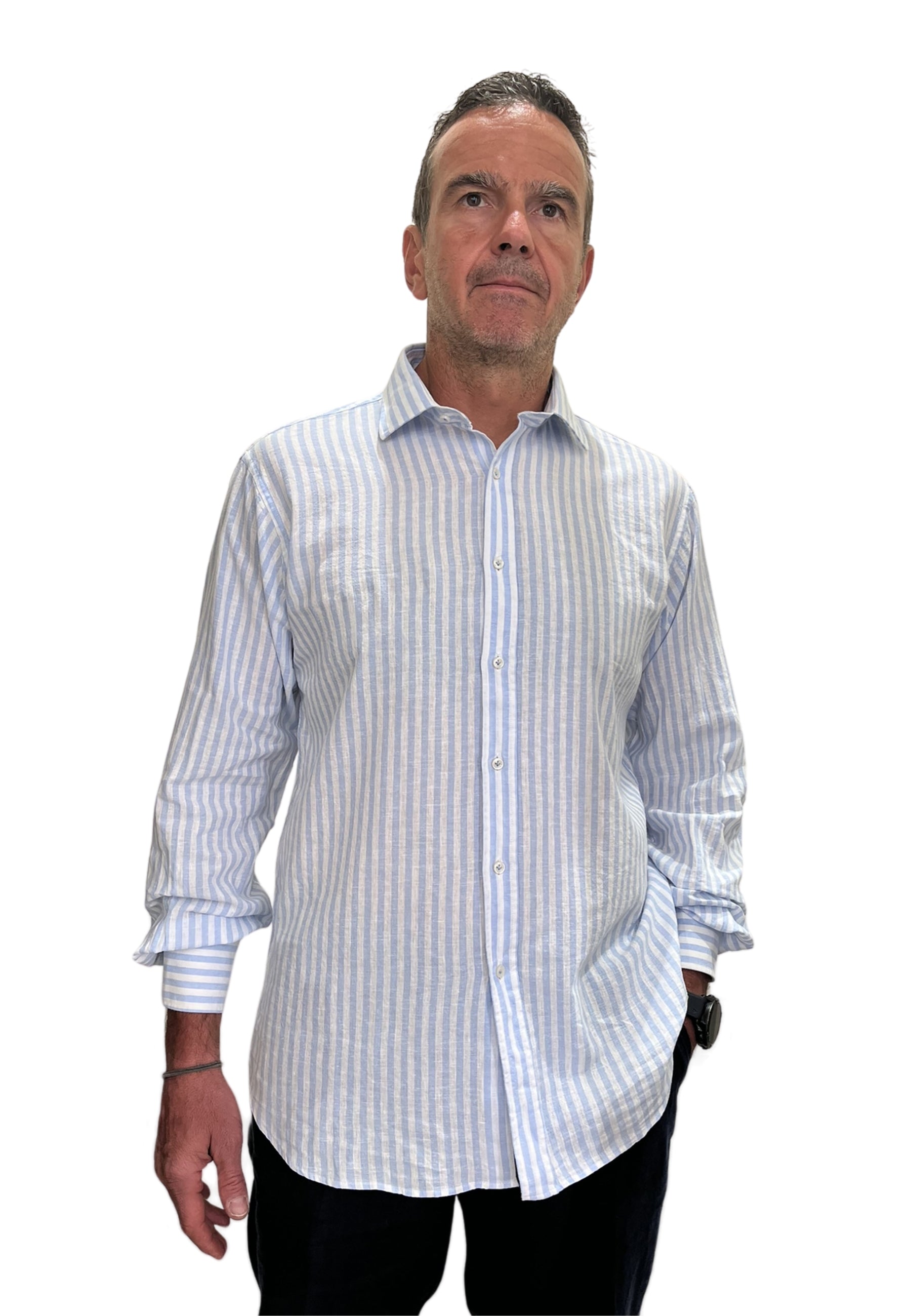Camicia Da Uomo A Maniche Lunghe Casual Leggera In Cotone E Lino