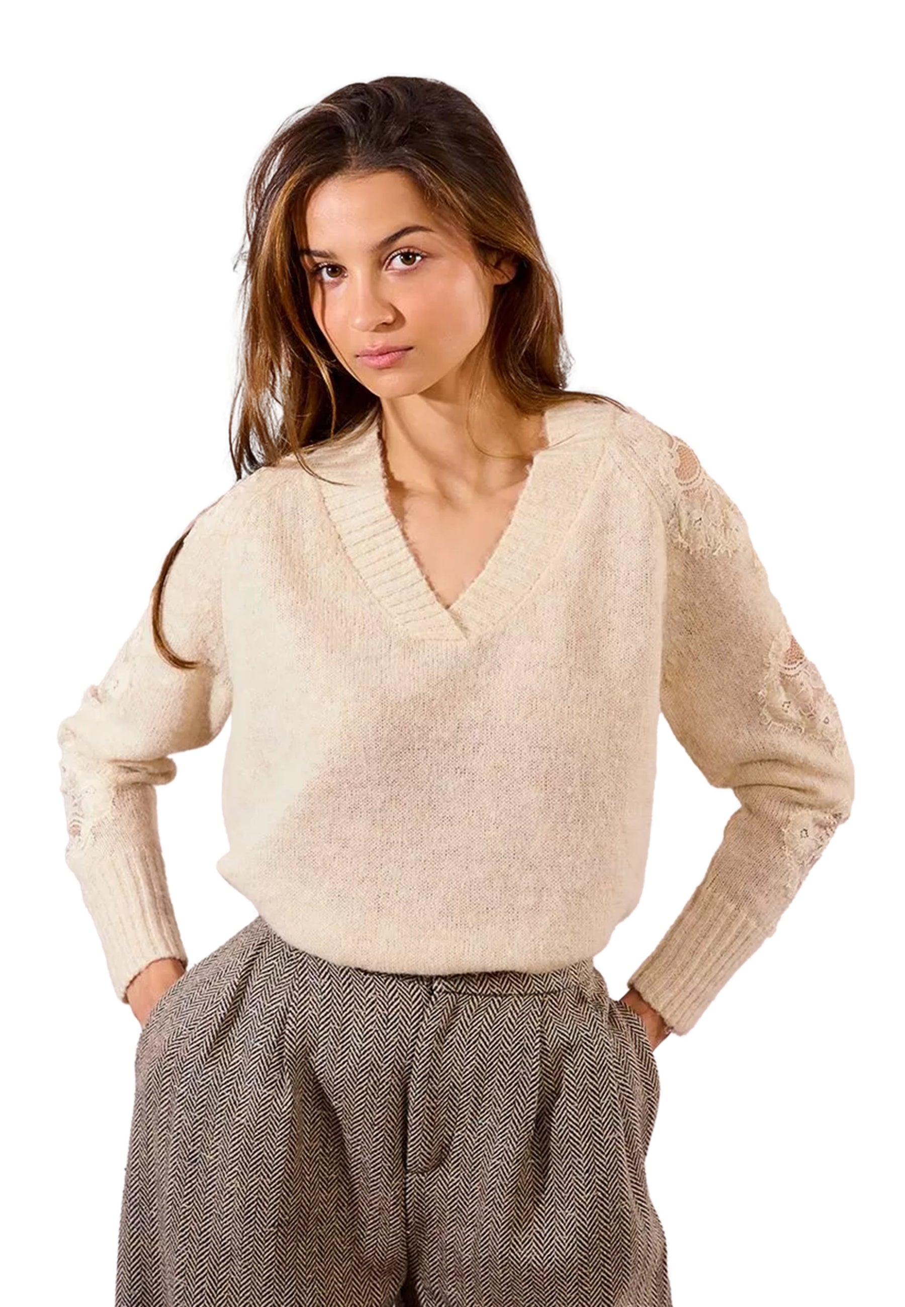 Maglia Donna Scollo V Manica Lunga Lana MOLLY BRACKEN E1740DN