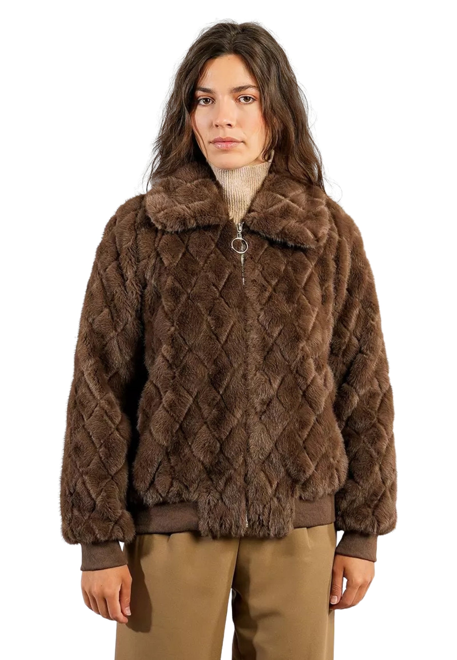 Bomber Donna Manica Lunga Pelliccia Ecologica MOLLY BRACKEN P1813BDH