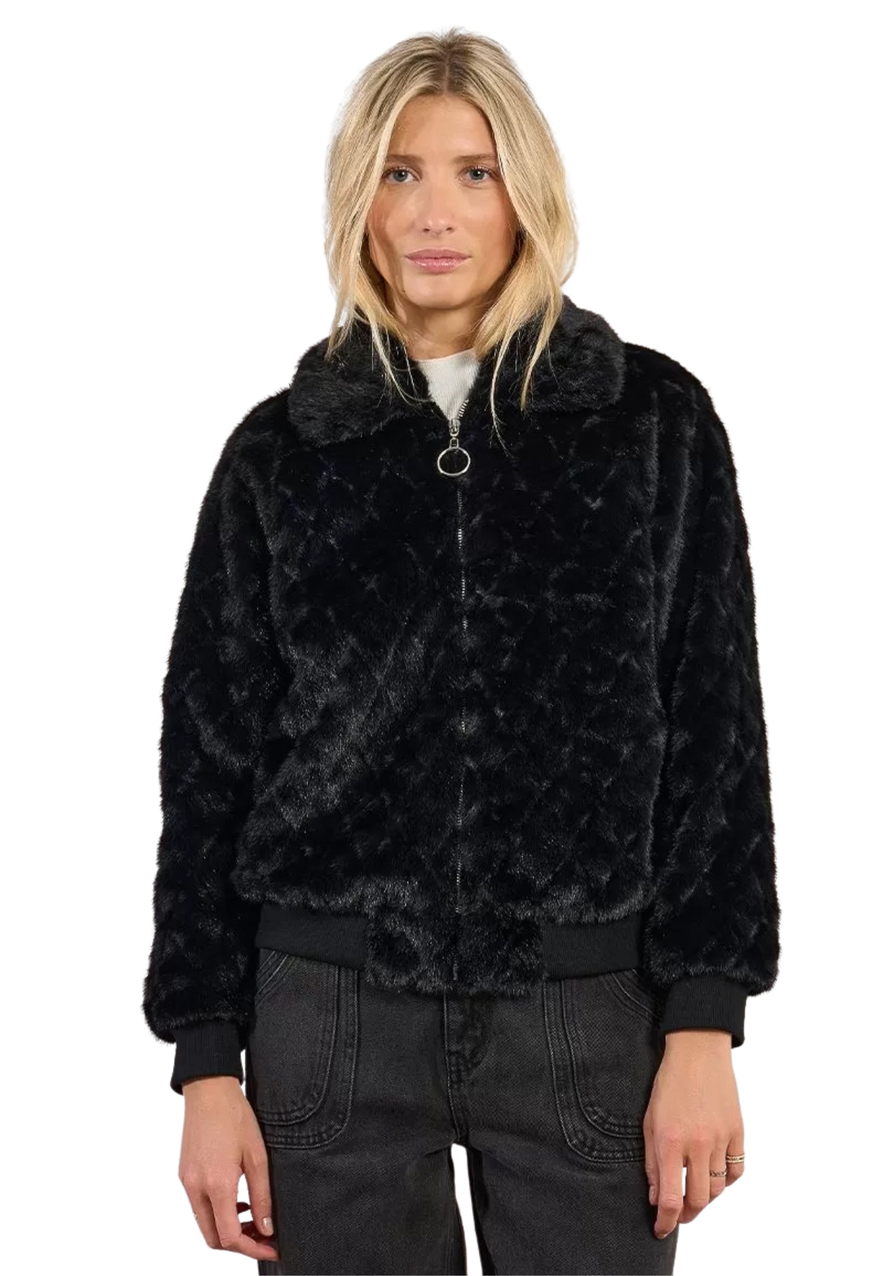 Bomber Donna Manica Lunga Pelliccia Ecologica MOLLY BRACKEN P1813BDH