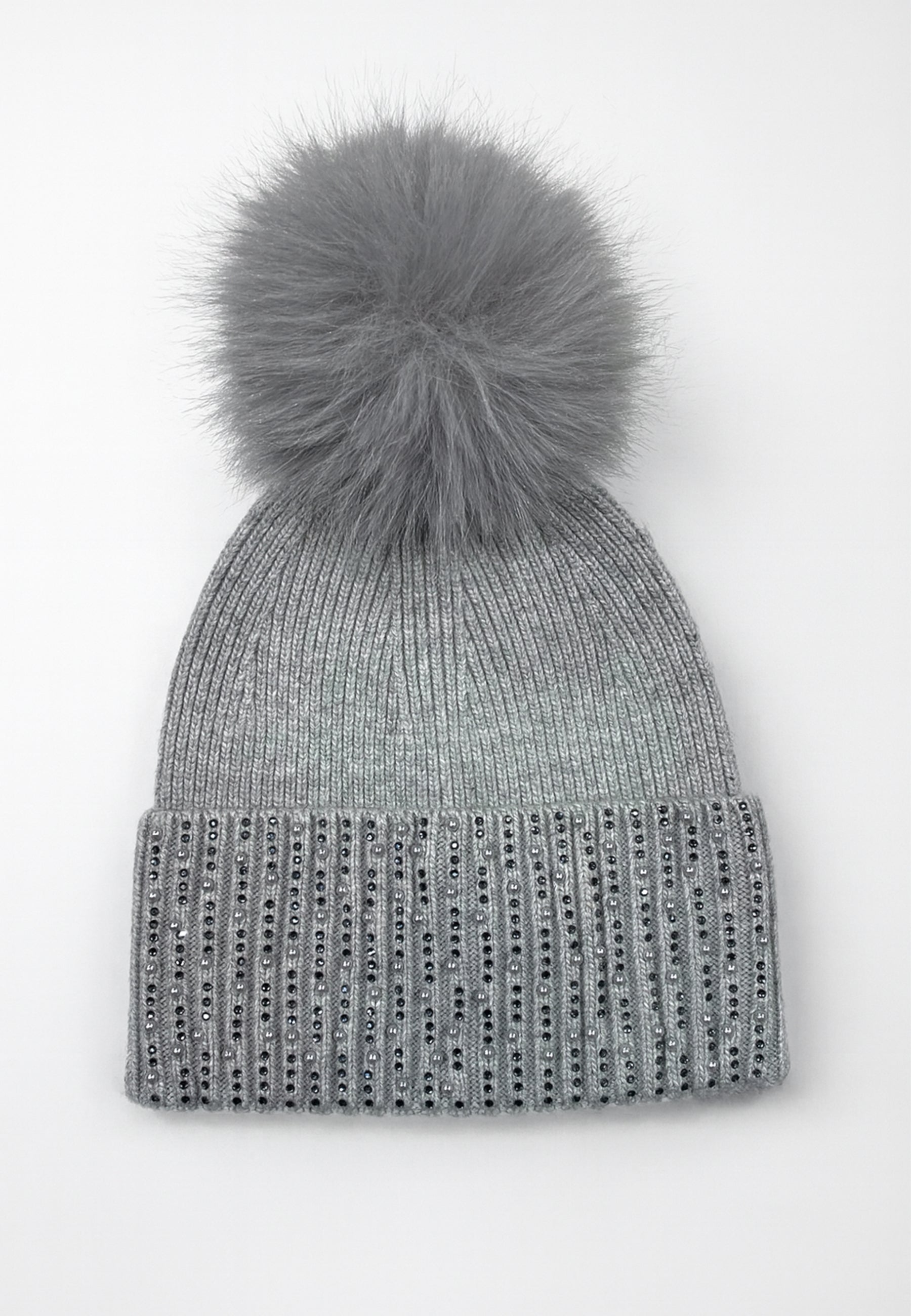 SUSY MIX Cuffia Donna in Maglia Bordo a Coste con Perline e Pom Pom ART. HATCA436