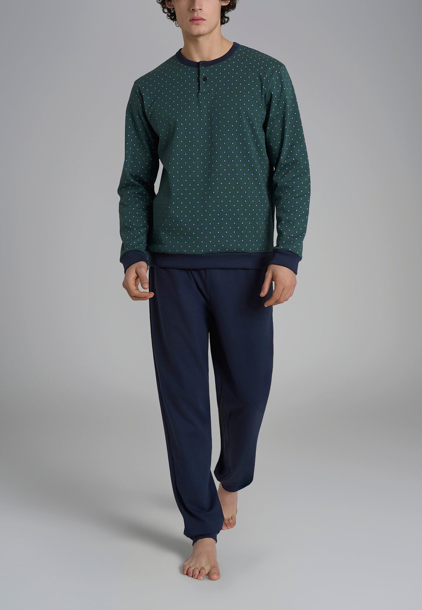 RAGNO Pigiama Uomo Lungo in Puro Cotone Felpato