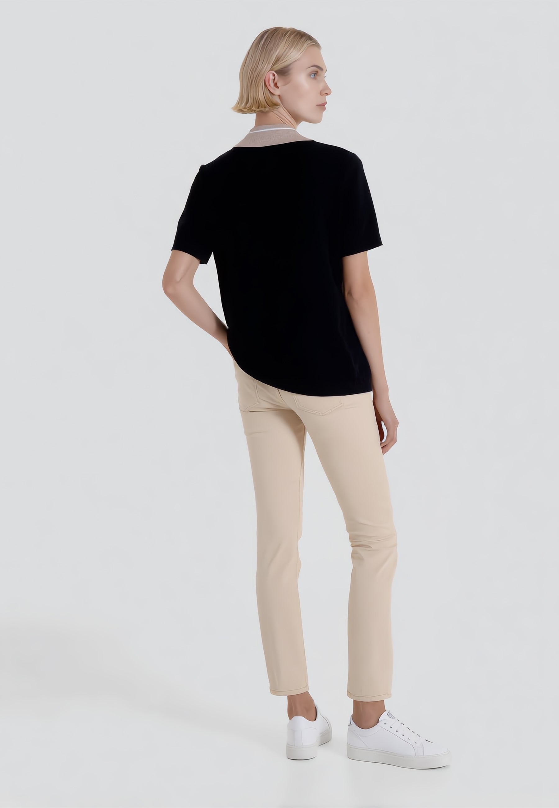 Maglia Donna Koroshi Scollo A V In Cotone - Lavorazione A Trecce, Colore Bianco E Nero, Taglia S