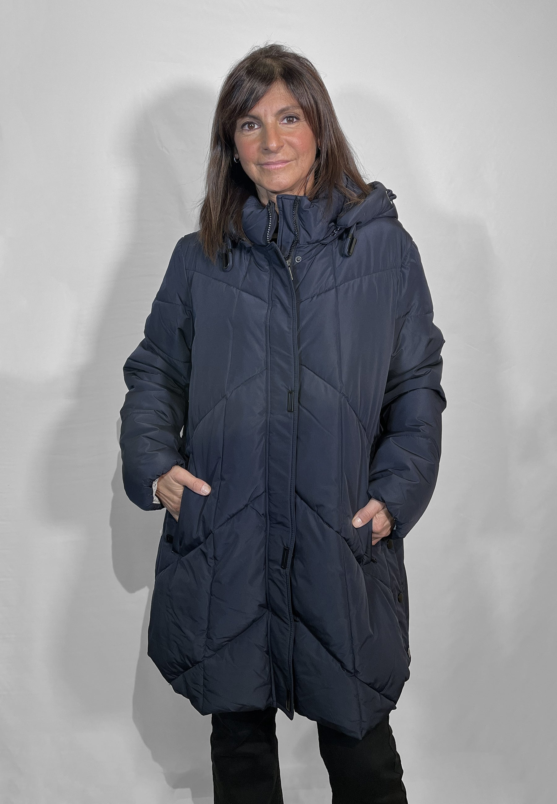 SATINETTE Piumino donna lungo imbottitura termica trapuntato diagonale ART. CRISTAL 005