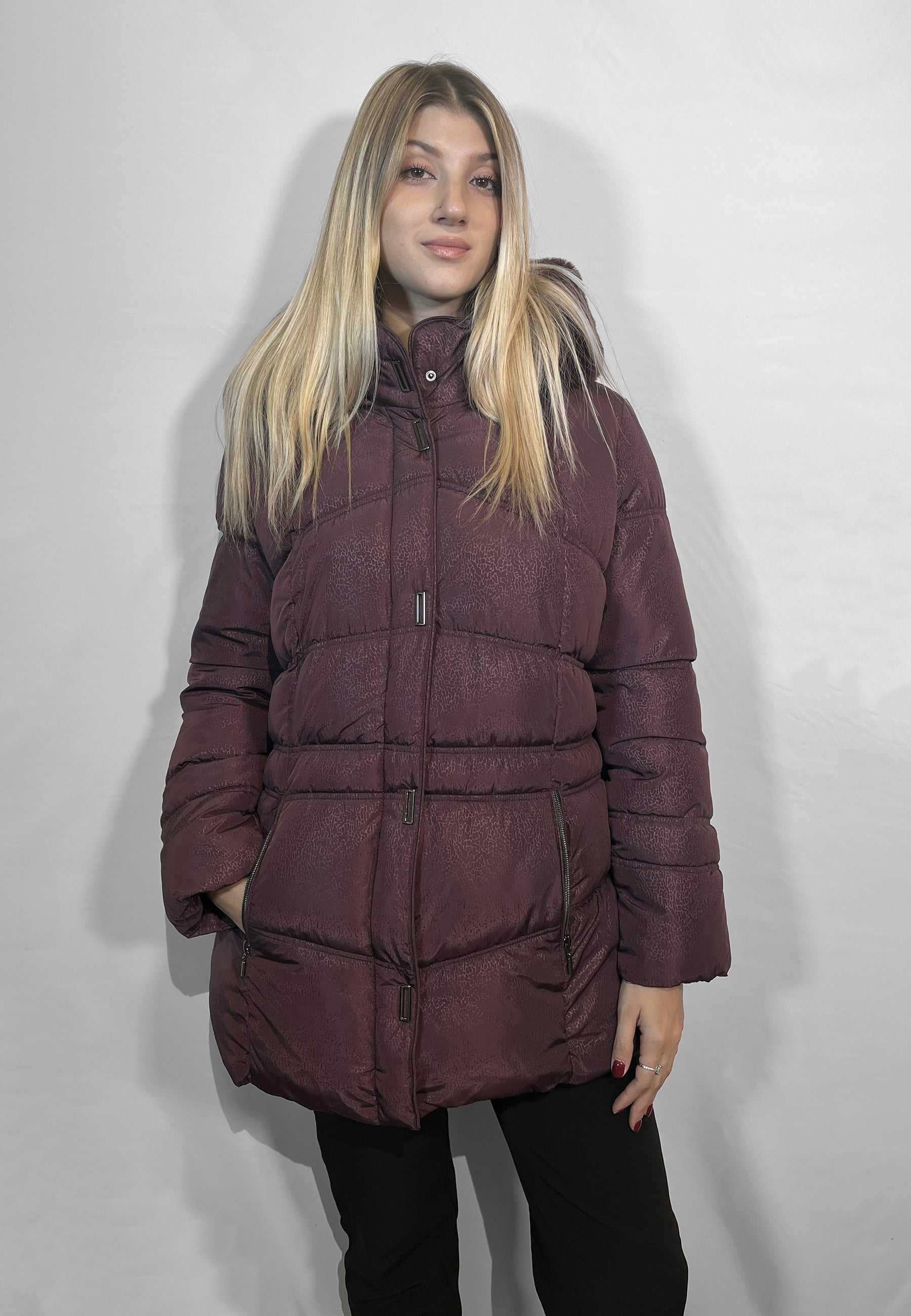 SATINETTE Piumino Donna Lungo Imbottitura Termica Tessuto Stampato ART. NICOL 003