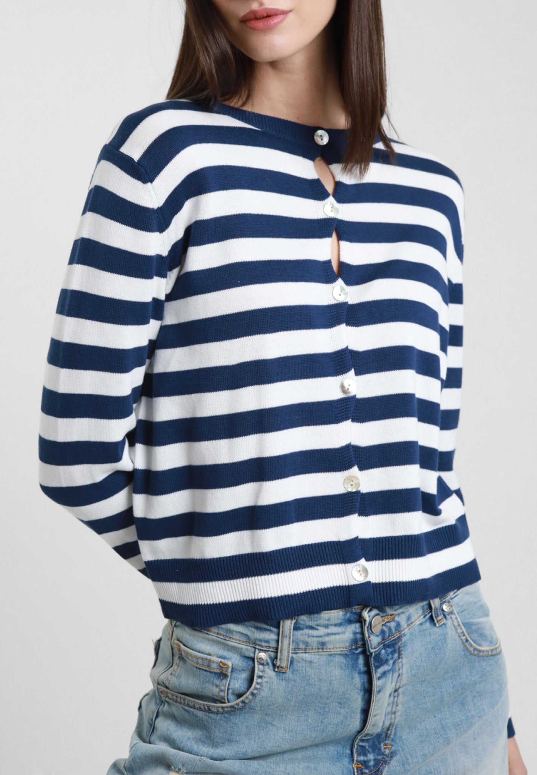 SUSY MIX Cardigan Donna Cotone Leggero Rigato 102791