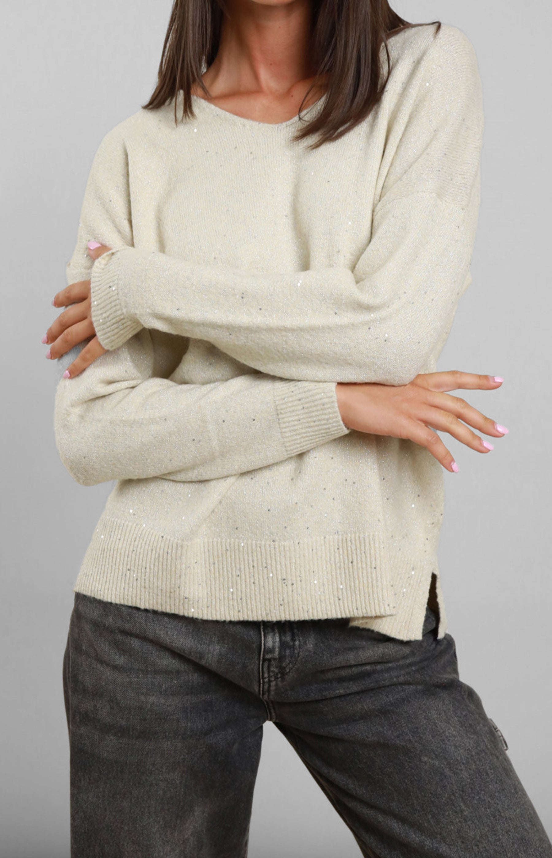 SUSYMIX Maglia Donna con Micro Paillettes e Scollo a V