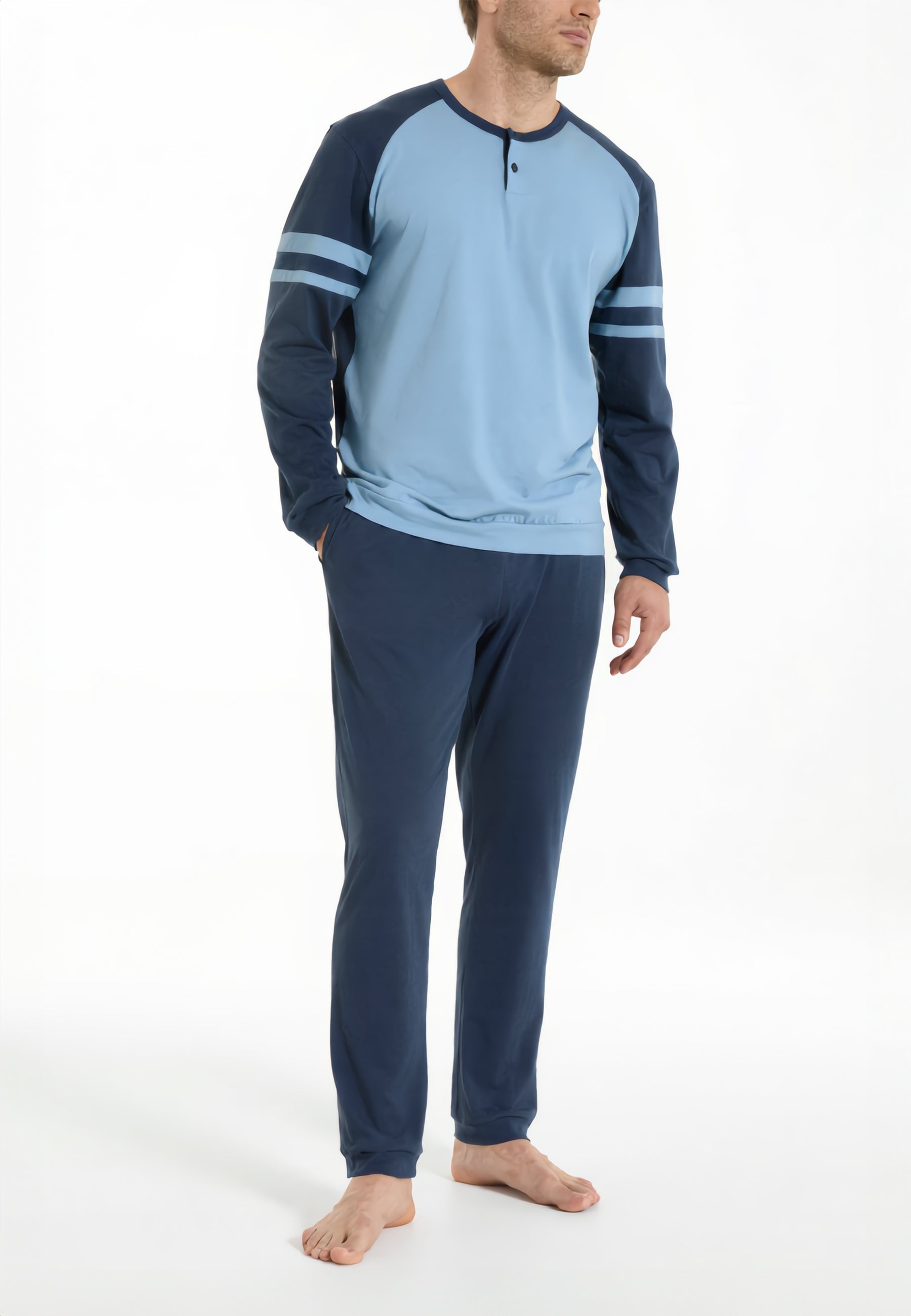 RAGNO Pigiama Uomo Lungo Serafino Cotone Leggero UA42N1