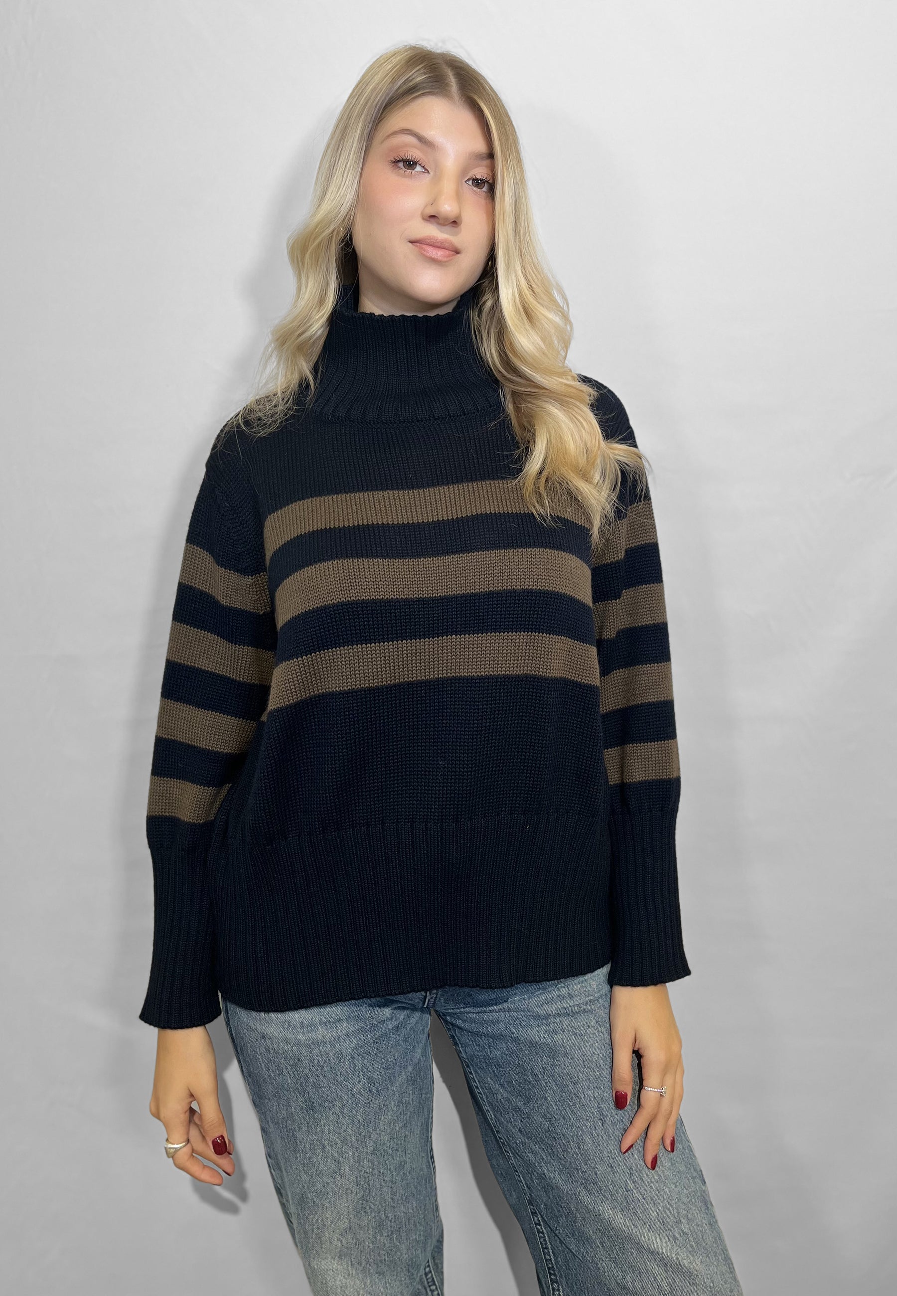 INTRECCI Maglia Donna Manica Lunga Dolcevita Rigato Lana ART. W25-43