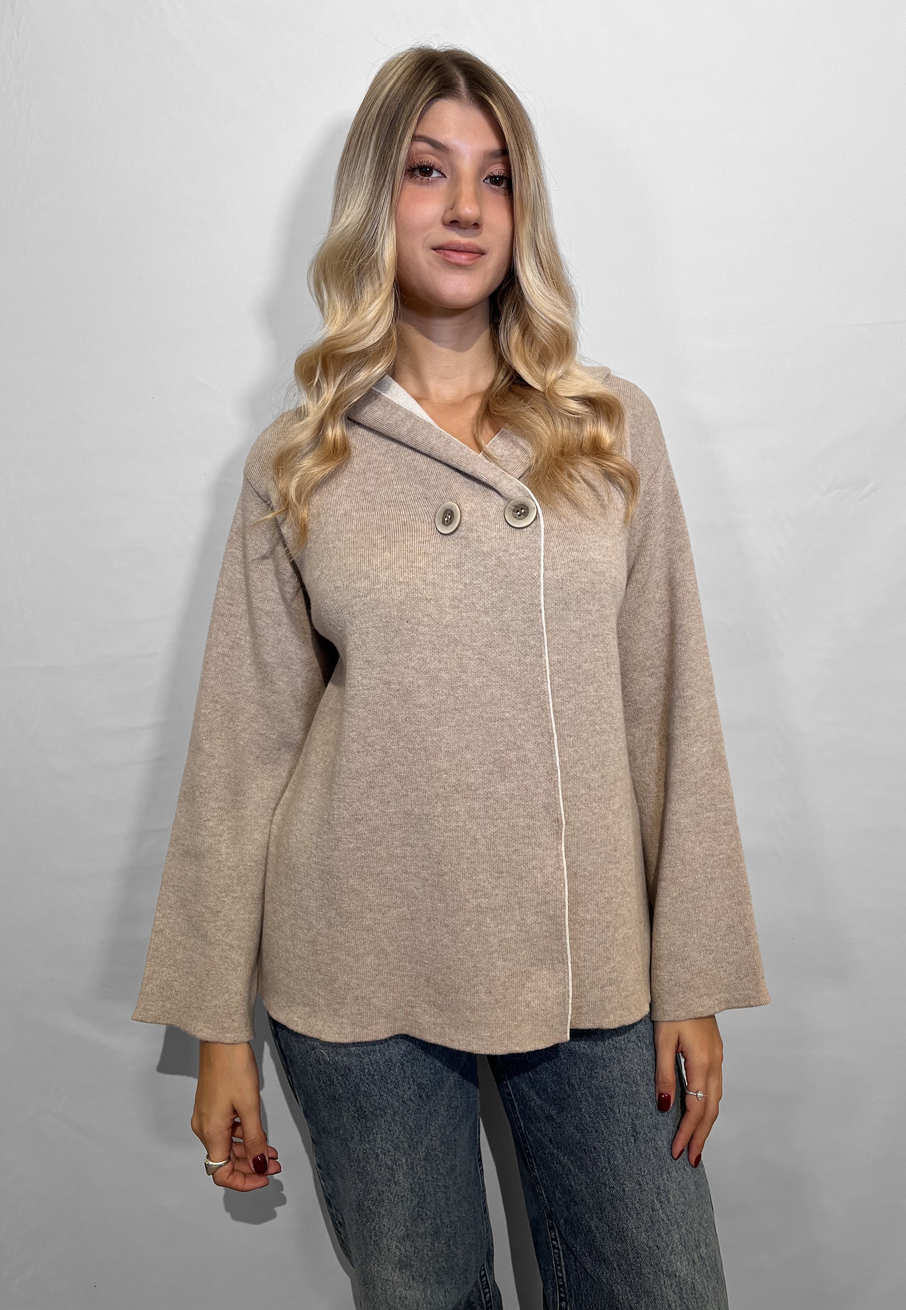 INTRECCI Giacca Donna Manica Lunga Cappuccio Lana Cachemire ART. W25-72