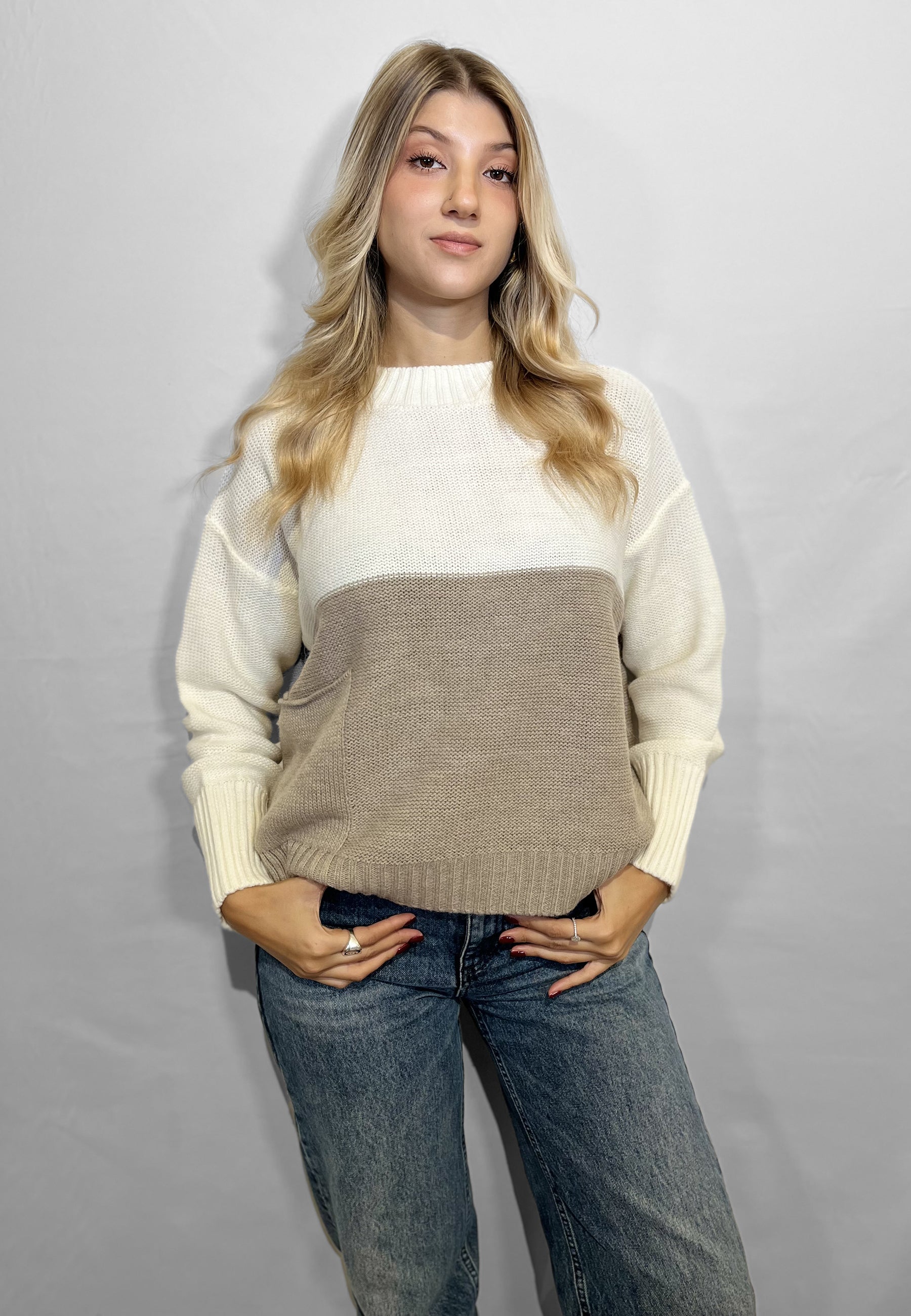 INTRECCI Maglia Donna Manica Lunga Bicolore Lana Alpaca ART. W25-81