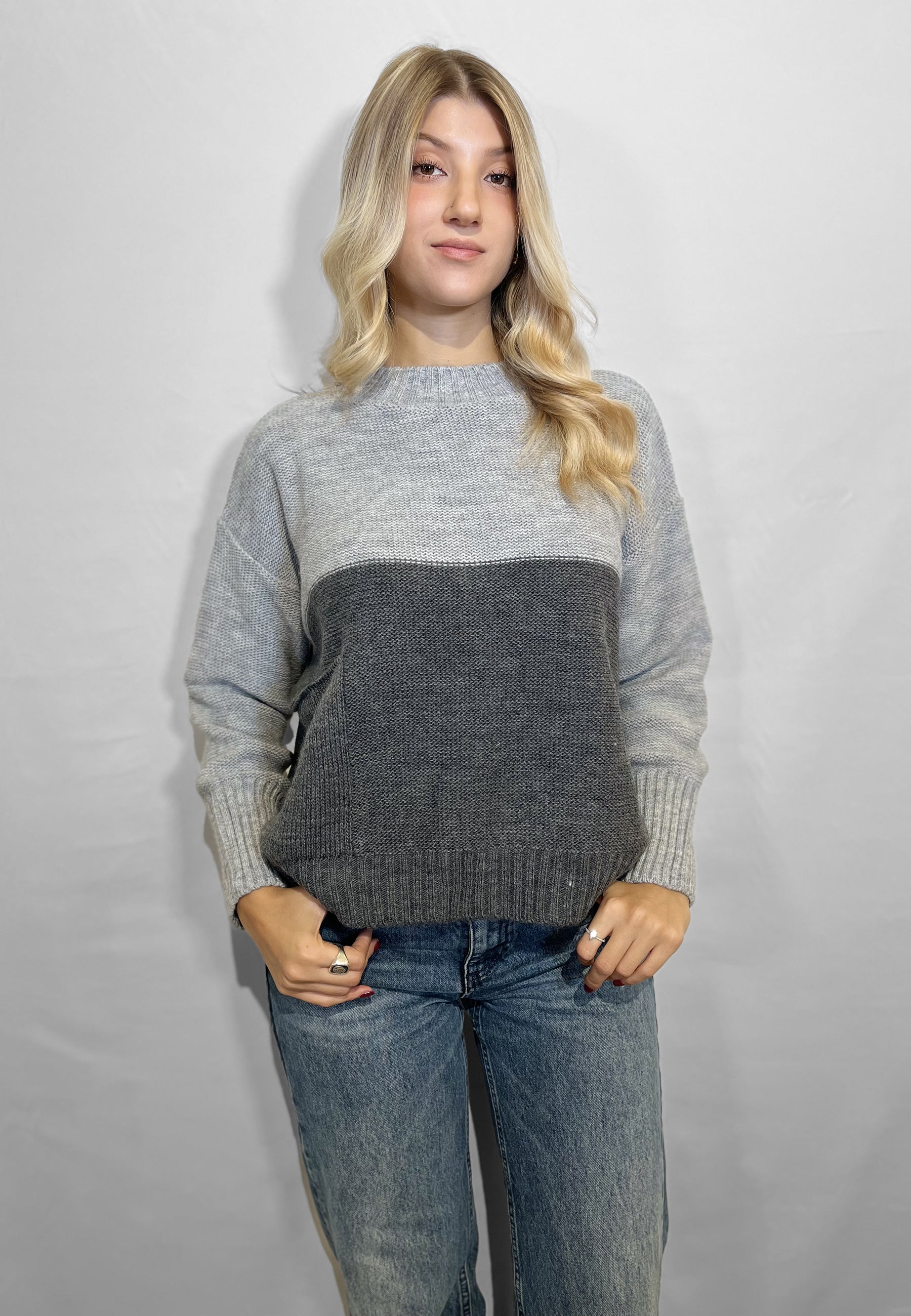 INTRECCI Maglia Donna Manica Lunga Bicolore Lana Alpaca ART. W25-81